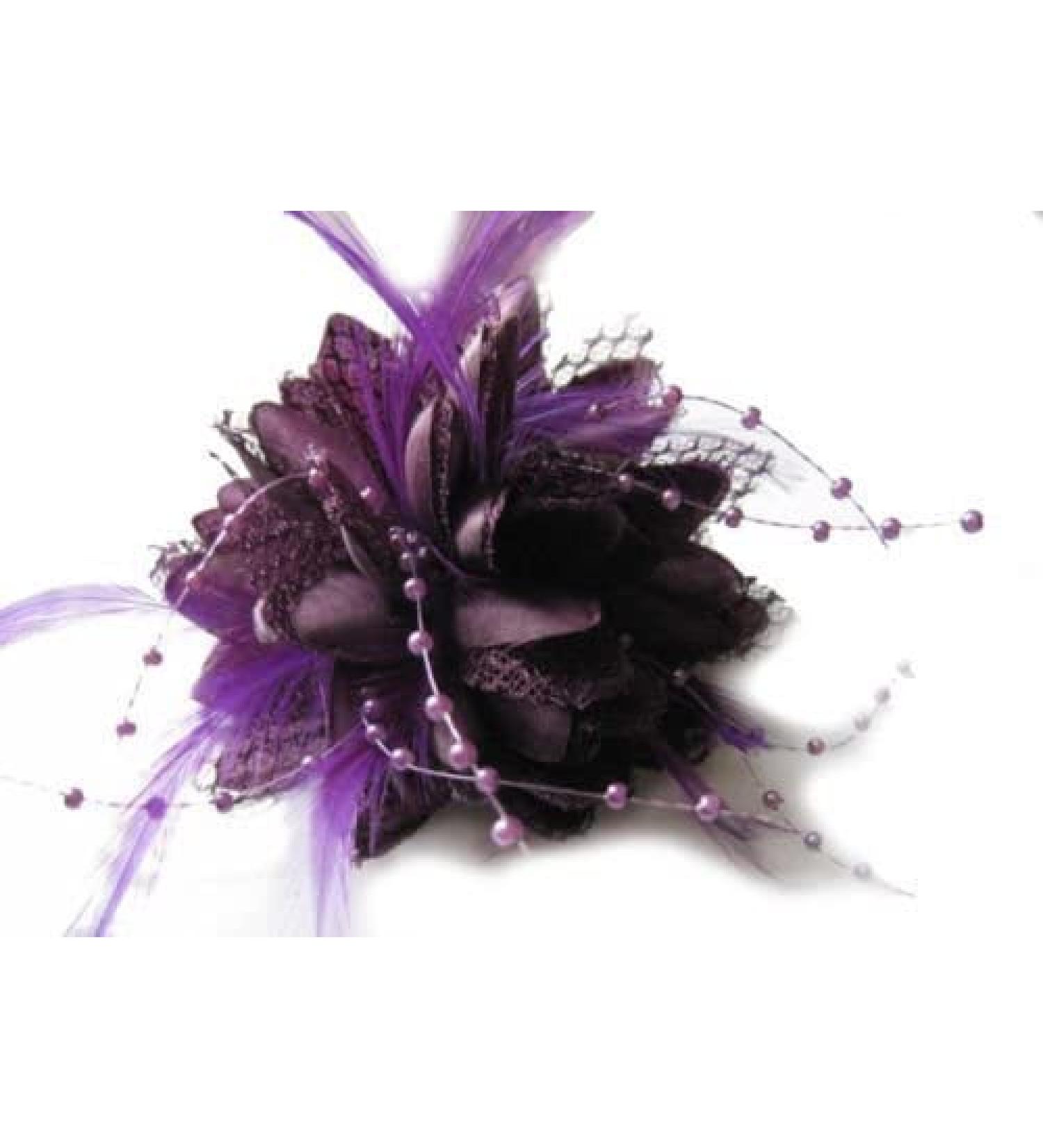 Dark Purple Flora Feather Bead Corsage Hair Clip Fascinator - Buy Online on GoSupps.com