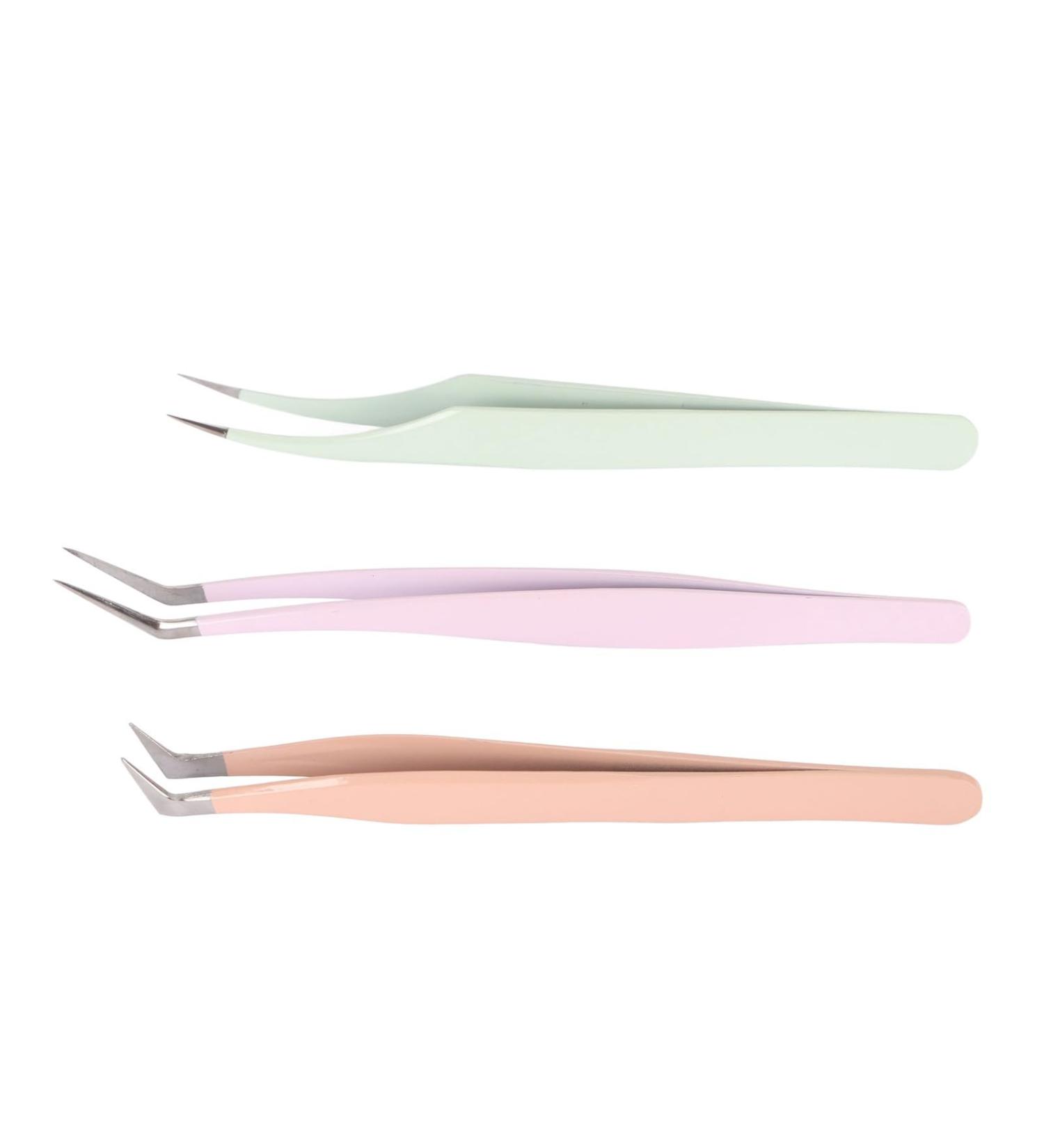 3pcs Stainless Steel Eyelash Tweezers Set - Smooth Applicator Tools for False Eyelash Extensions | International Shipping Available - Buy Online on GoSupps.com