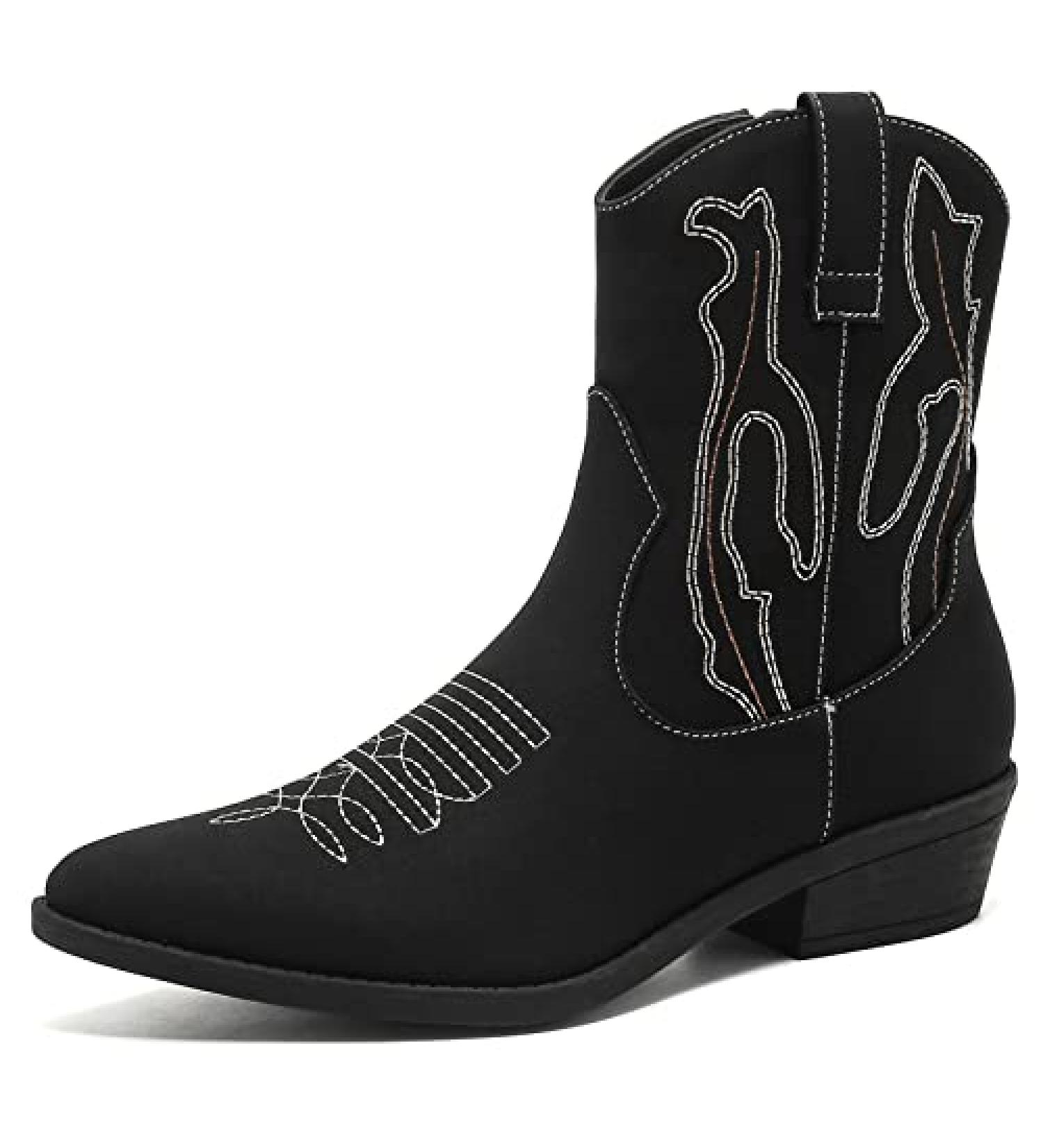 ANJOUFEMME Women's Western Cowboy Cowgirl Mid-Calf Embroidered Boots - Black - Buy Online on GoSupps.com