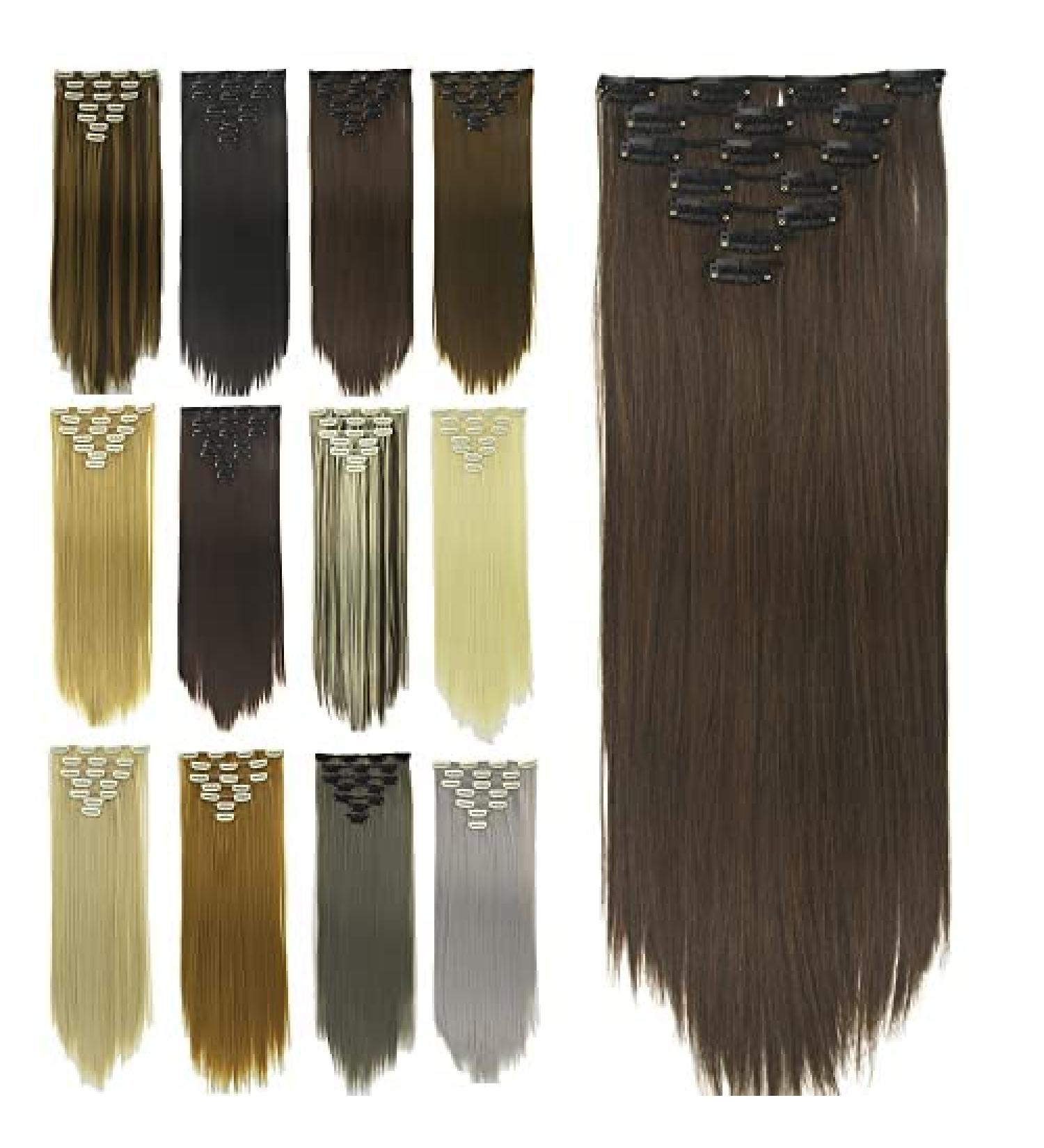 IMISSU 7 PCS Set Long Straight Clip in Hair Extensions Natural Full Head Hair Extension Hairpiece for Women 120g (Brown)