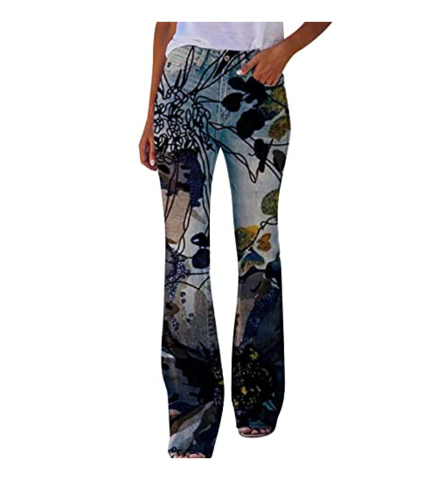 Floral Print Flare Jeans for Women | Curvy Fit Bootcut | High Waist Y2K Denim Pants | Blue | 4X-Large - Buy Online on GoSupps.com