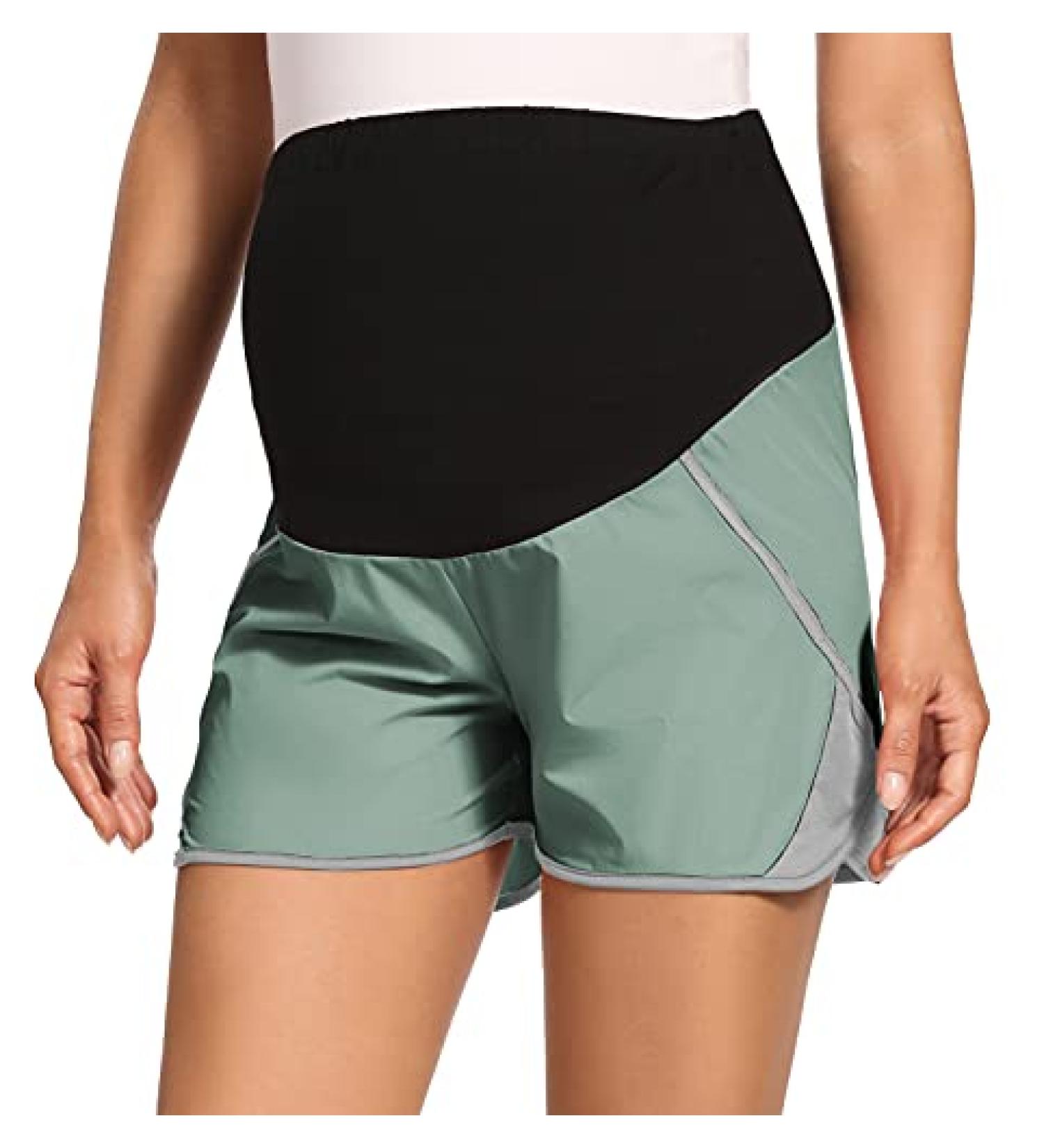 Foucome Maternity Quick-Dry Over Belly Yoga Shorts - Green/Grey, Small - Buy Online on GoSupps.com