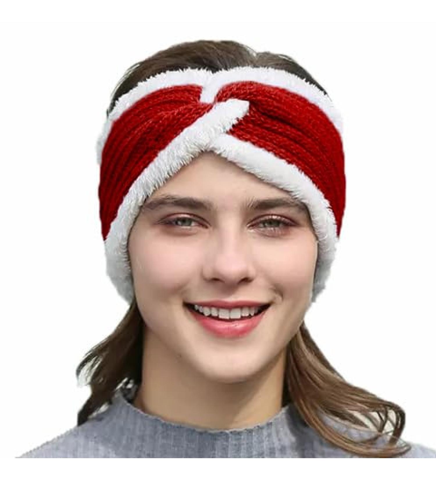 Fashband Winter Knitted Headband Twist Chunky Fleece Lined Head Wraps Elastic Thermal Crochet Turban Hair Bands for Women and Girls Red - Buy Online on GoSupps.com