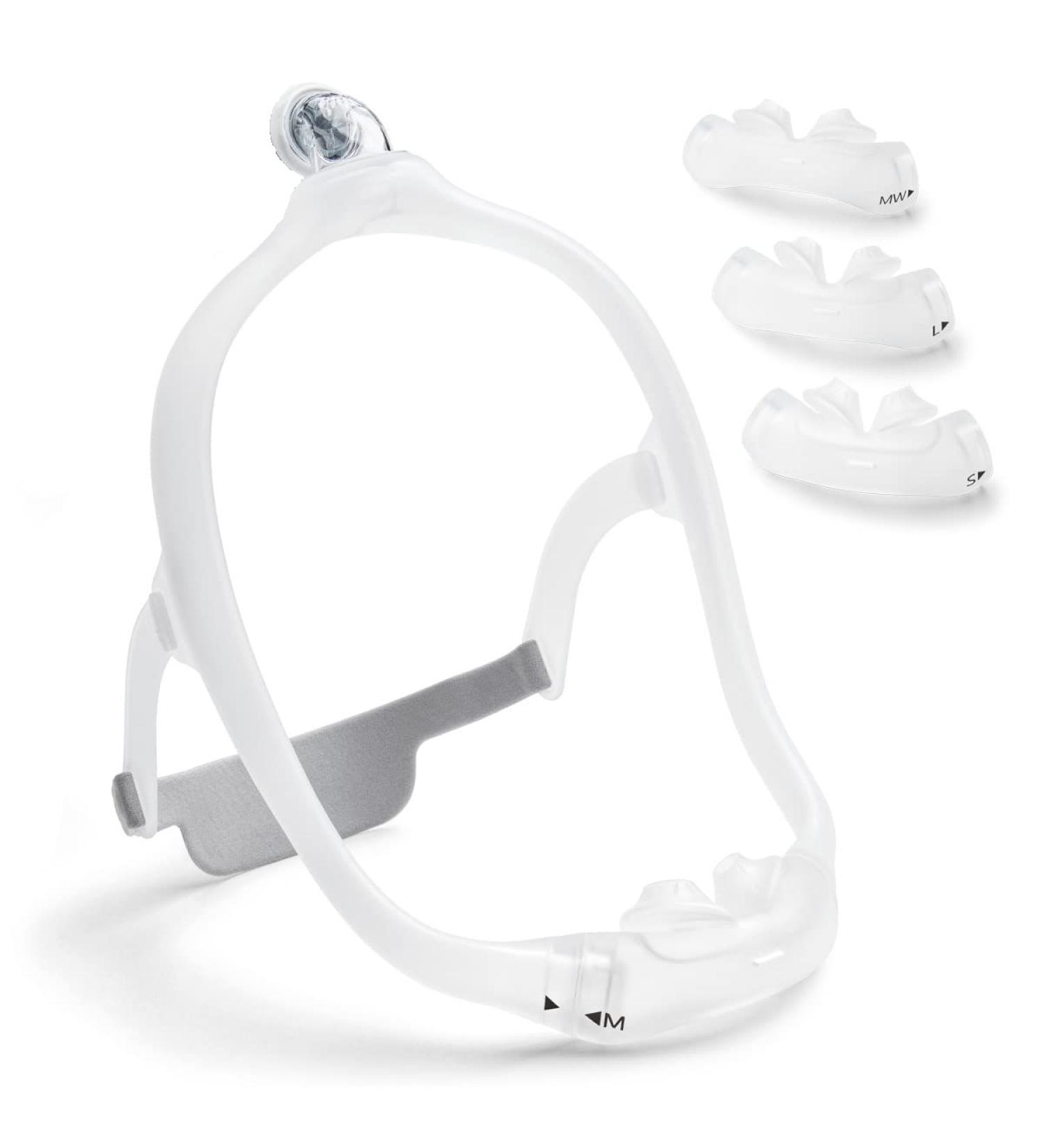 DreamWear Under The Nose Silicone Mask Assembly- Includes Small  Medium  Medium-Wide  Large Pillows and Small  Medium and Large Frames with Elbow