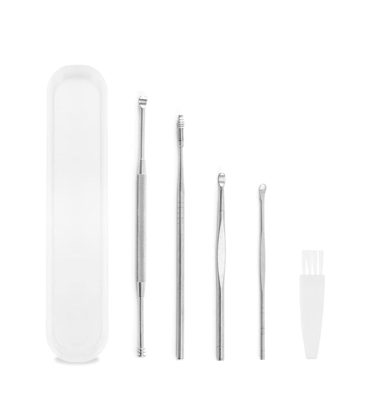 Stainless Steel Ear Wax Removal Kit - 5 Pcs Ear Pick & Curette Set with Storage Box - Buy Online on GoSupps.com