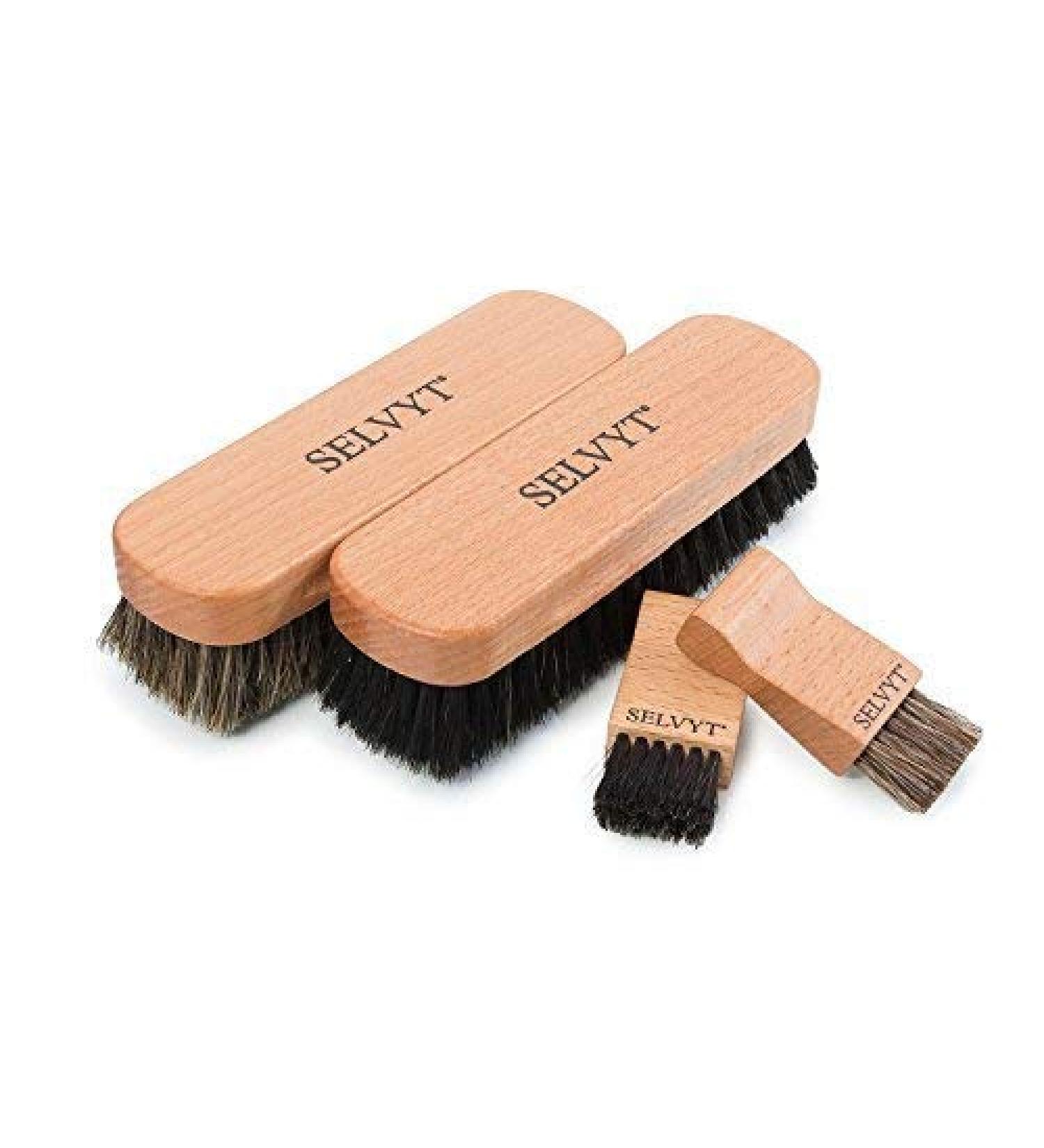Selvyt Premium Horsehair Buffing Brush and Jar Brush Duo - Black and Neutral