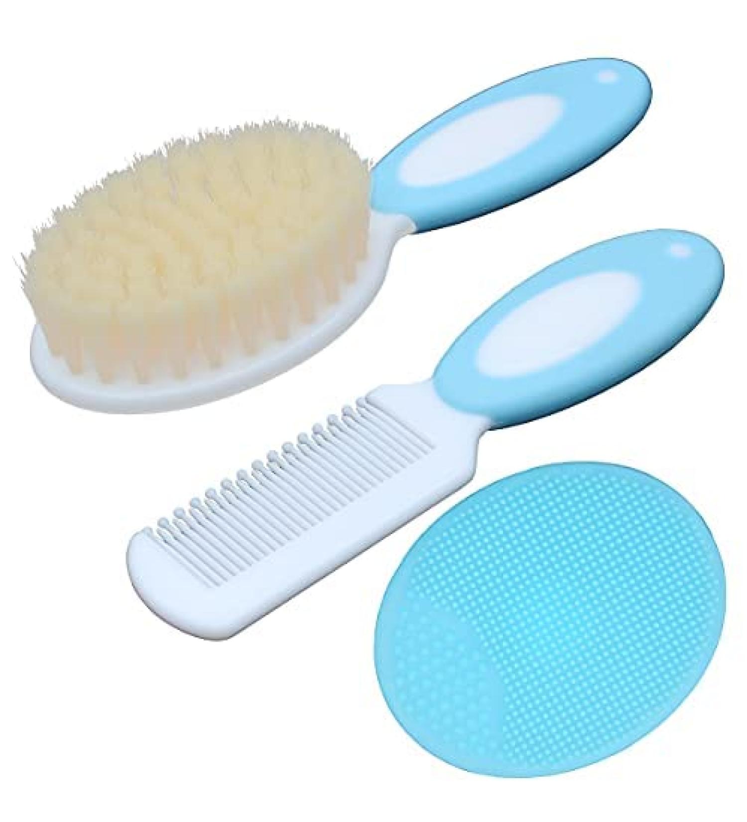 Baby Girl Hair Brush Set - Natural Soft Goat Bristle - Perfect Baby Registration Gift (Blue) - Buy Online on GoSupps.com