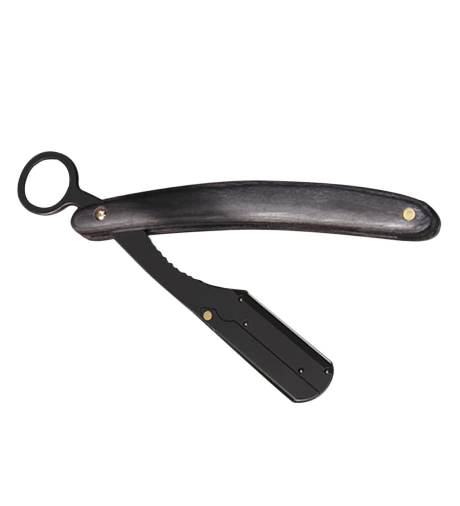 Stainless Steel Folding Razor Holder for Hairdressing & Shaving | Manual Beard & Eyebrow Cutter with Wooden Handle - Ideal for Men - Buy Online on GoSupps.com
