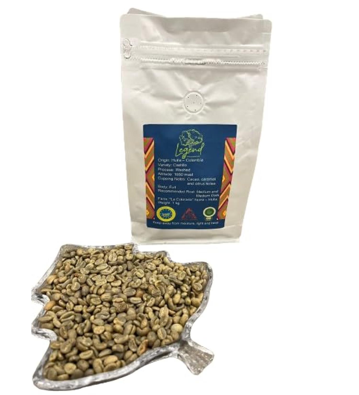 Legend Special Colombian Coffee | Unroasted Green Beans | 100% Organic | Green (raw) | Altitude 1850 MASL Huila - Colombia | Process Washed | Selective Harvesting| 1 Kg - Buy Online on GoSupps.com