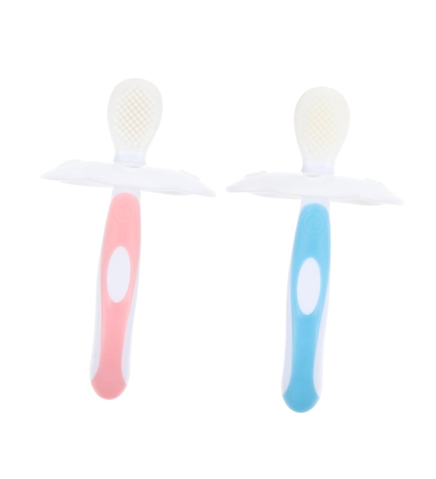 Lurrose Silicone Toothbrush Tool for Children - Dental Care Cleaning Brush & Mouth Cleaner - 1 Pack Pink - Buy Online on GoSupps.com