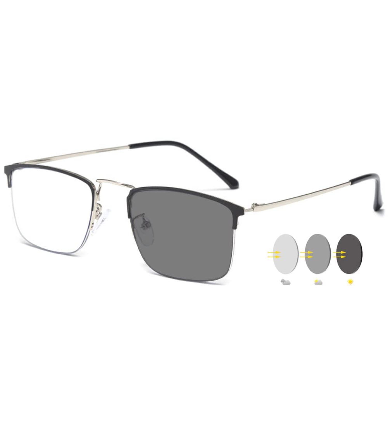 Vevesmundo Blue Light Filter Reading Glasses - Men's Half Frame Metal Rectangular Semi-Rimless Self-Tinting Glasses 2.5x - International Shipping Available - Buy Online on GoSupps.com