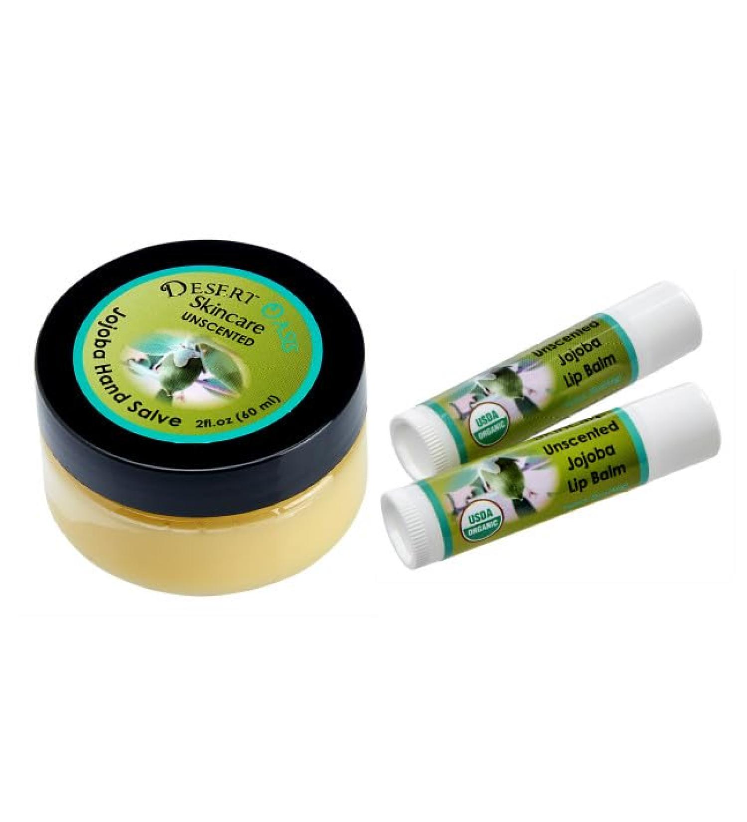 Jojoba Oil Hand Salve with over 50% Jojoba Oil (2 oz/60 gm) plus 2 Organic Jojoba Oil Lip Balms with over 70% Jojoba Oil (0.15 oz/4.6 gm). No added scents. 100% Natural. - Buy Online on GoSupps.com