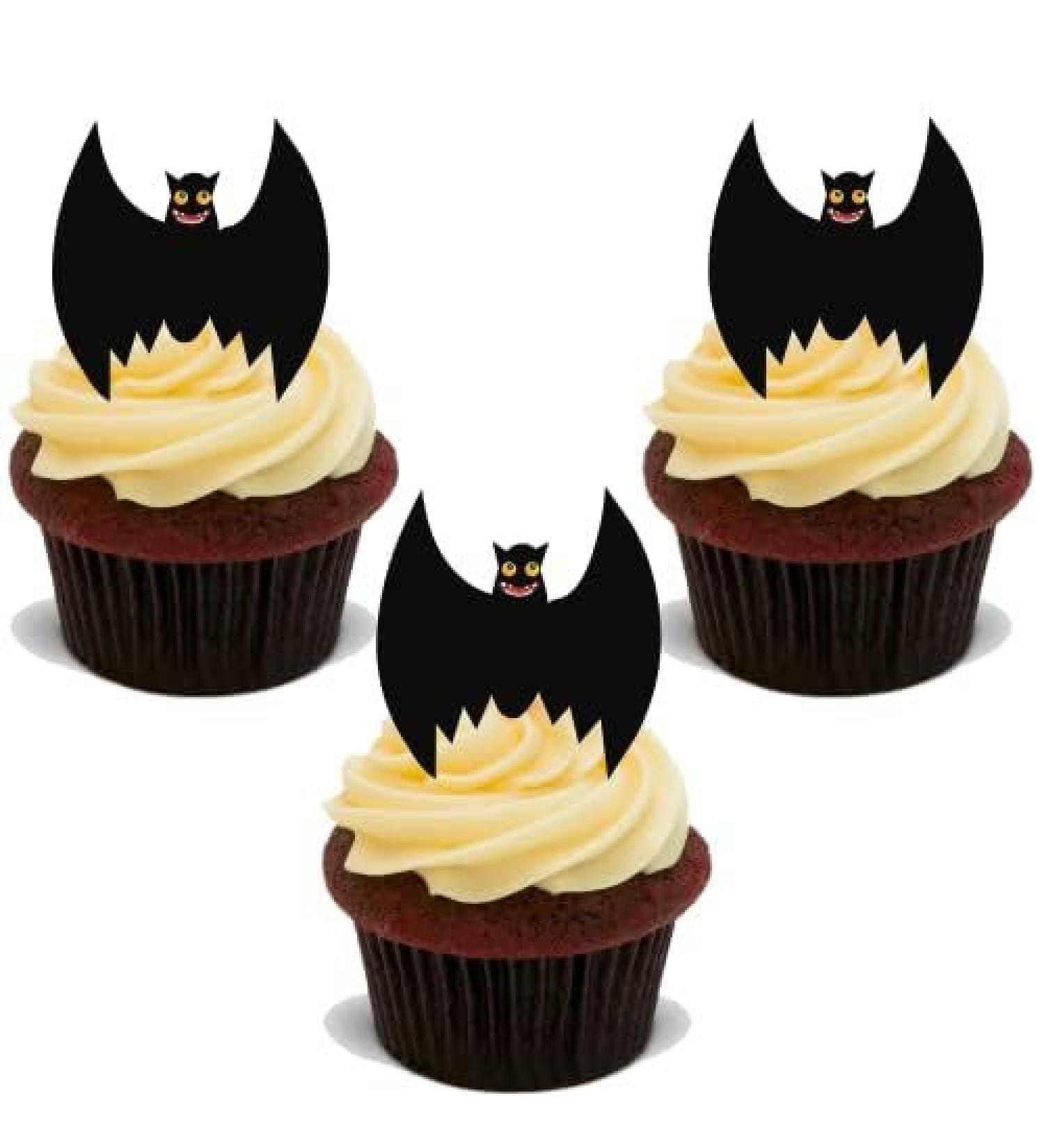 Halloween Edible Silhouette Bat Cupcake Topper cake Decorations (Pack of 30) D13