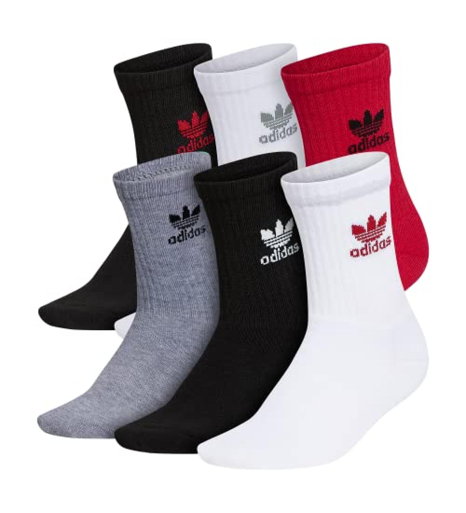 adidas Originals Kids Trefoil Crew Socks 6-Pack - White/Scarlet/Black - Large - Buy Online on GoSupps.com