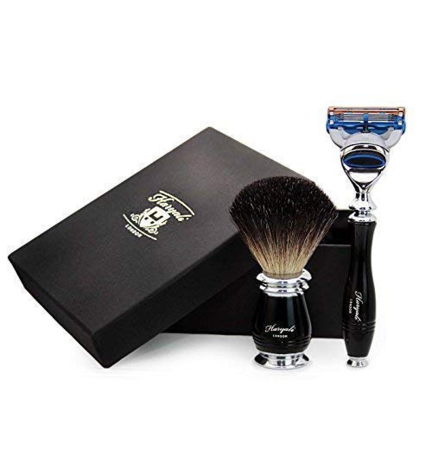 Pure black roof hair rasier brush with black metal handle |5-edge razor with a black handle-perfect set for smooth finish for men