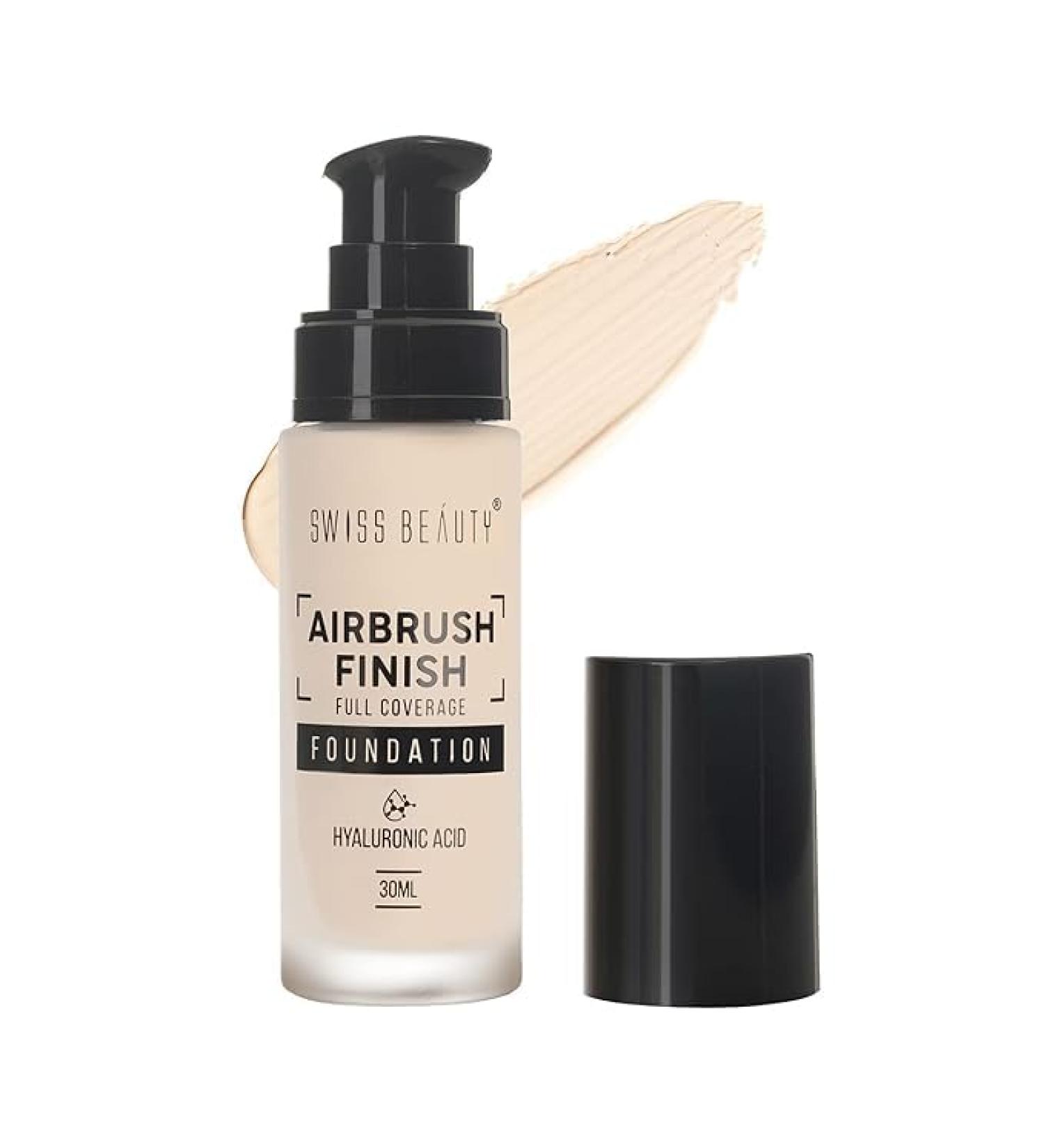 Swi.s"s Bea-uty Airbrushh Finish Lightweight Foundation | Full Coverage Blendable Foundation For Face Makeup |With Benefits Of Hyaluronic Acid Aloevera And Vitamin E | 30Ml | Shade- Shell White - Buy Online on GoSupps.com