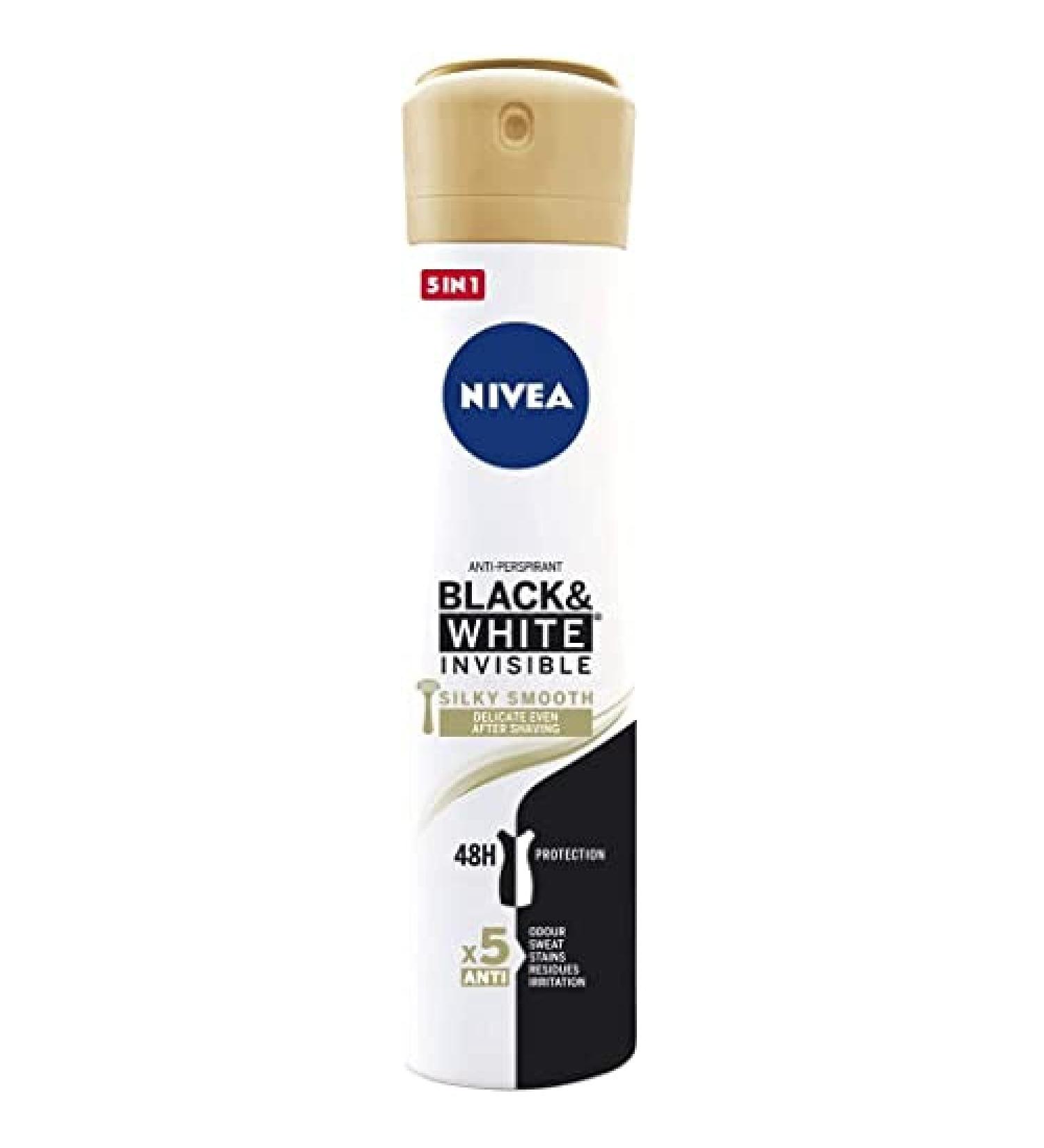 NIVEA Black & White Invisible Silky Smooth Spray 1 x 200 ml Antiperspirant Deodorant for Soft Skin Deodorant Spray to Protect Clothes Fresh 200 ml (Pack of 1) - Buy Online on GoSupps.com