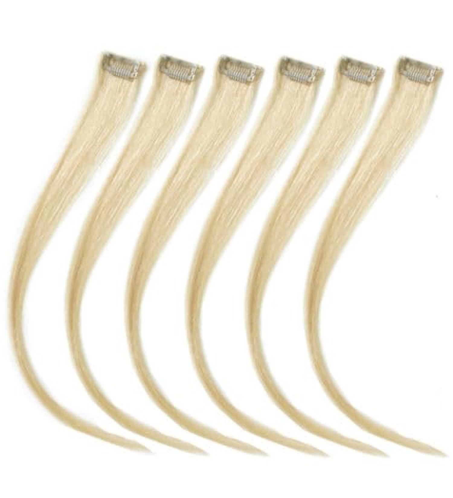 Forever Young UK 6 Piece 18" Clip in Human Hair Extension Highlight Set Light Blonde 613#