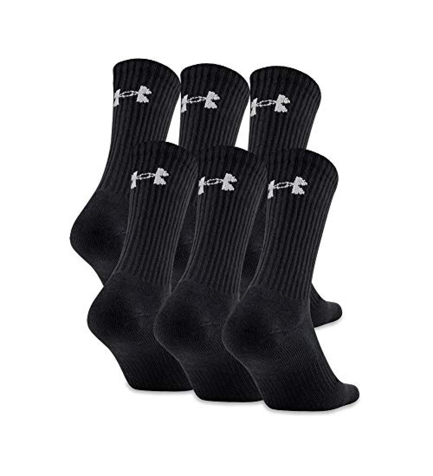 Under Armour Adult Cotton Crew Socks - 6 Black/Gray Pairs (Size Large) - Buy Online on GoSupps.com