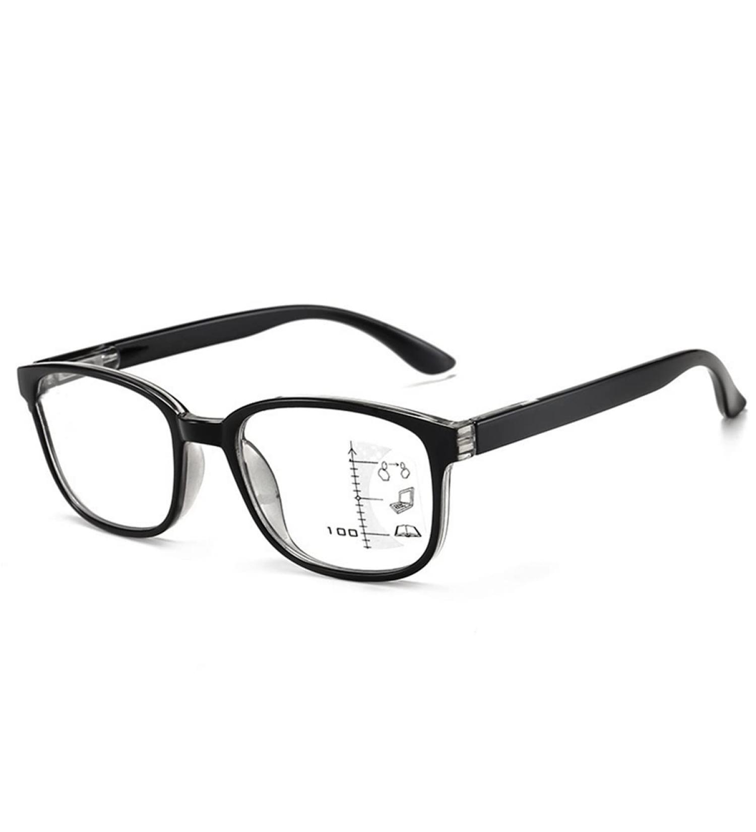 Zukky Blue-Light Progressive Multifocal Reading Glasses for Women - Large Square Lens Black & Clear Size 3X - Buy Online on GoSupps.com