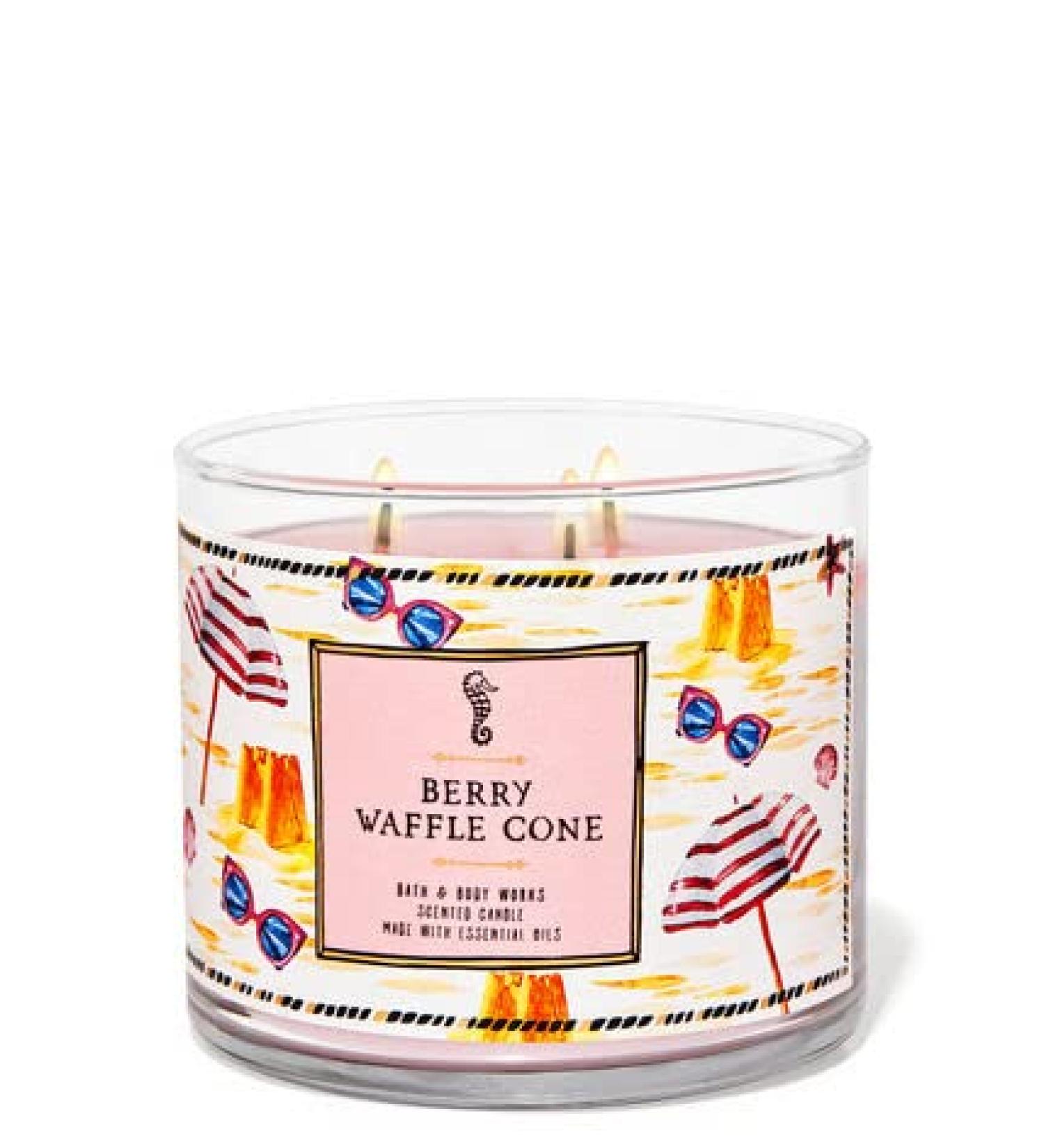 Bath & Body Works White Barn 3-Wick Candle w/Essential Oils - 14.5 oz - 2021 Summer Scents! (Berry Waffle Cone)
