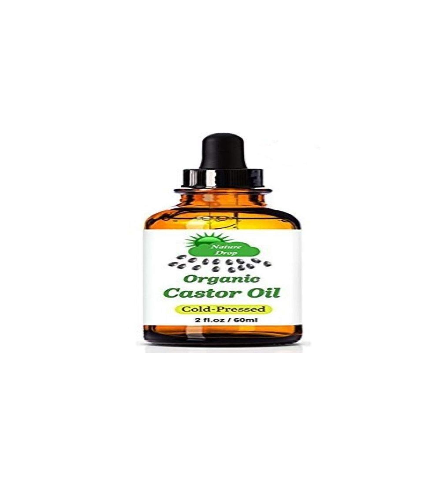 Nature Drop Organic Castor Oil 2 oz - 100% USDA Certified Pure Cold Pressed Hexane free - Best oil Growth For Eyelashes  Hair  Eyebrows  Face and Skin  Triple Filtered  Great for Acne