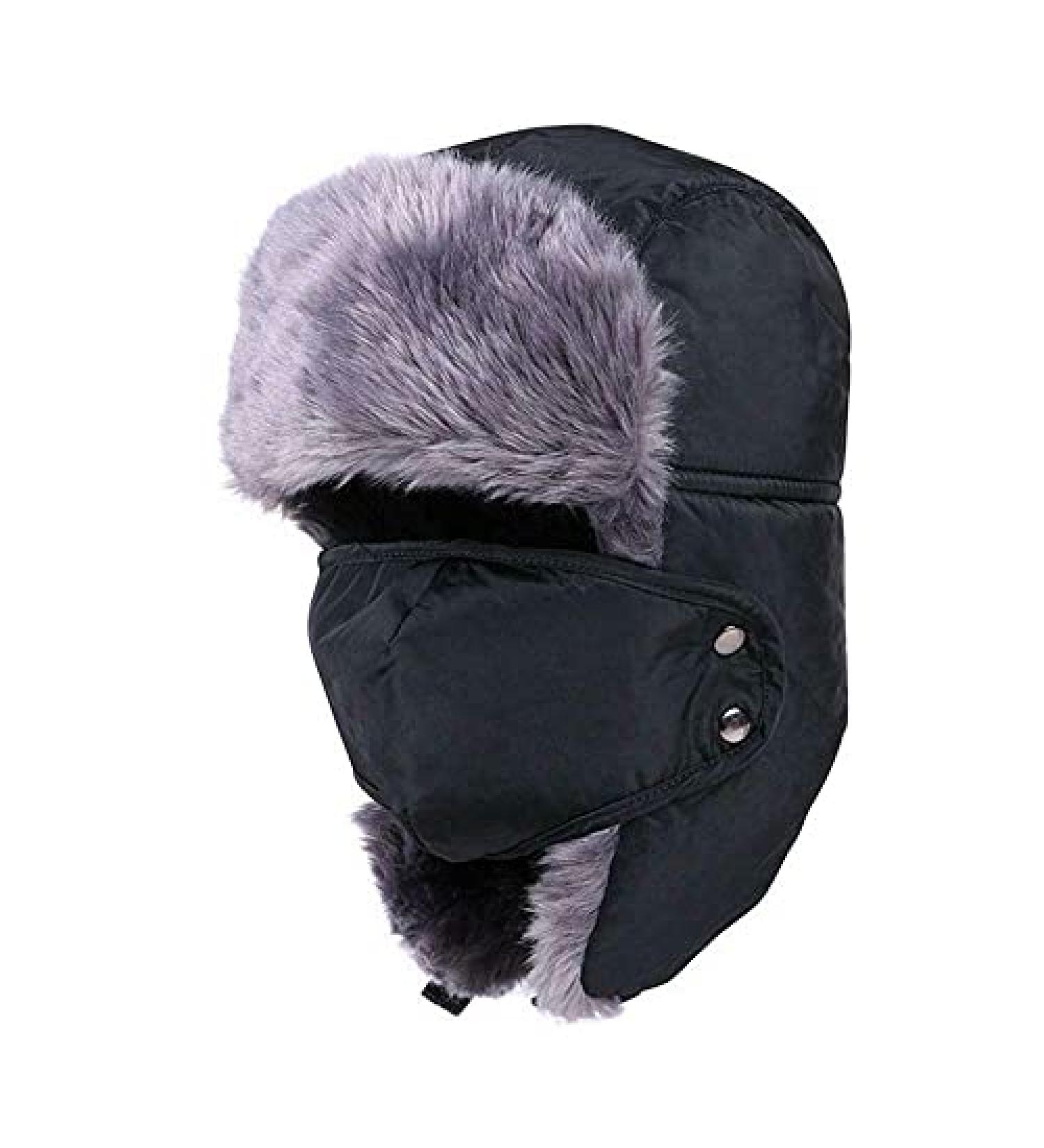 Lainin Winter Trapper Hat with Mask | Russian Ushanka Trooper Aviator Ski Hat - Black - Buy Online on GoSupps.com