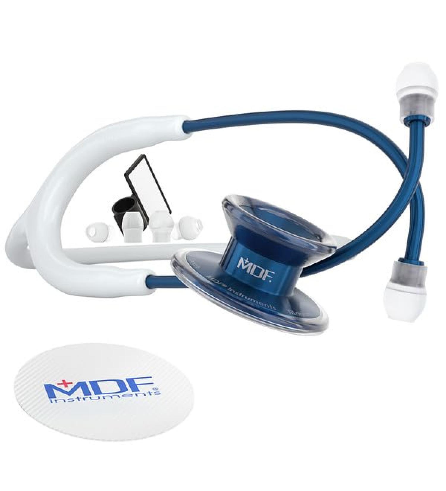 MDF Instruments MD One Epoch Stethoscope - Lightweight Titanium Dual Head Free Parts for Life White Tube Titanium Blue - Premium Quality Adult Stethoscope - Buy Online on GoSupps.com