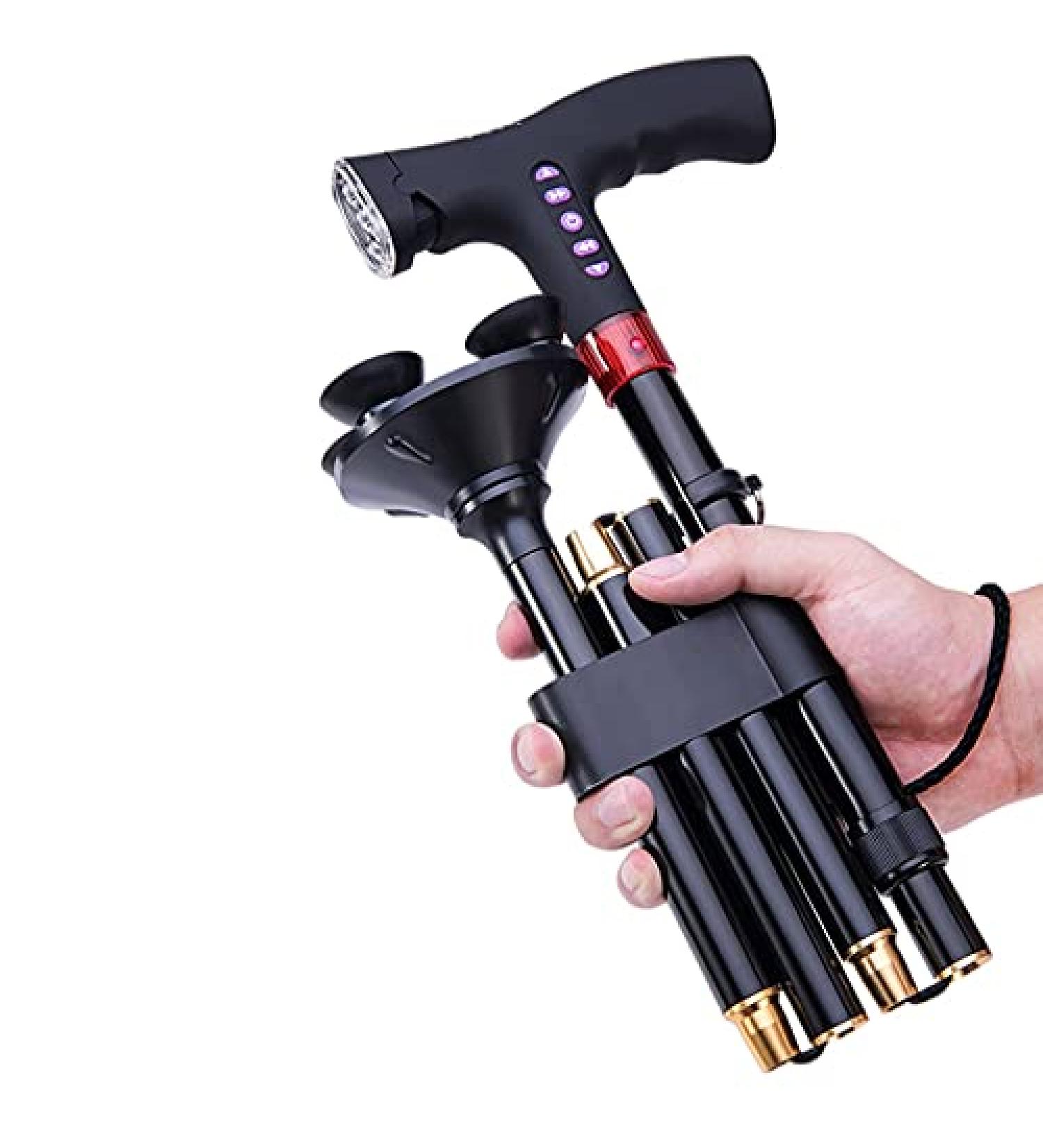 Folding Crutch Smart Walking Sticks for The Elderly Black Multifunctional Portable Lightweight Crutch with Alarm Function powerfully - Buy Online on GoSupps.com
