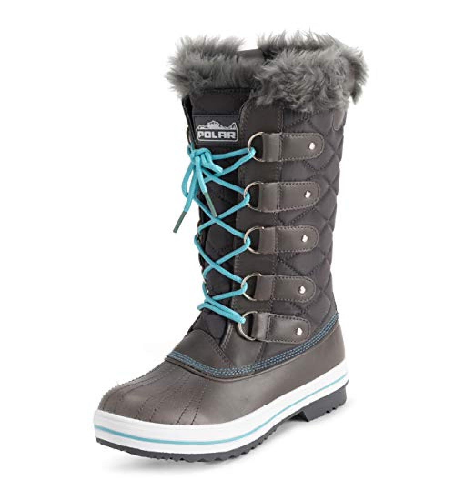 Polar Women's Nylon Tall Winter Snow Boot, Size 6, Gray/Blue - Waterproof & Insulated - Buy Online on GoSupps.com