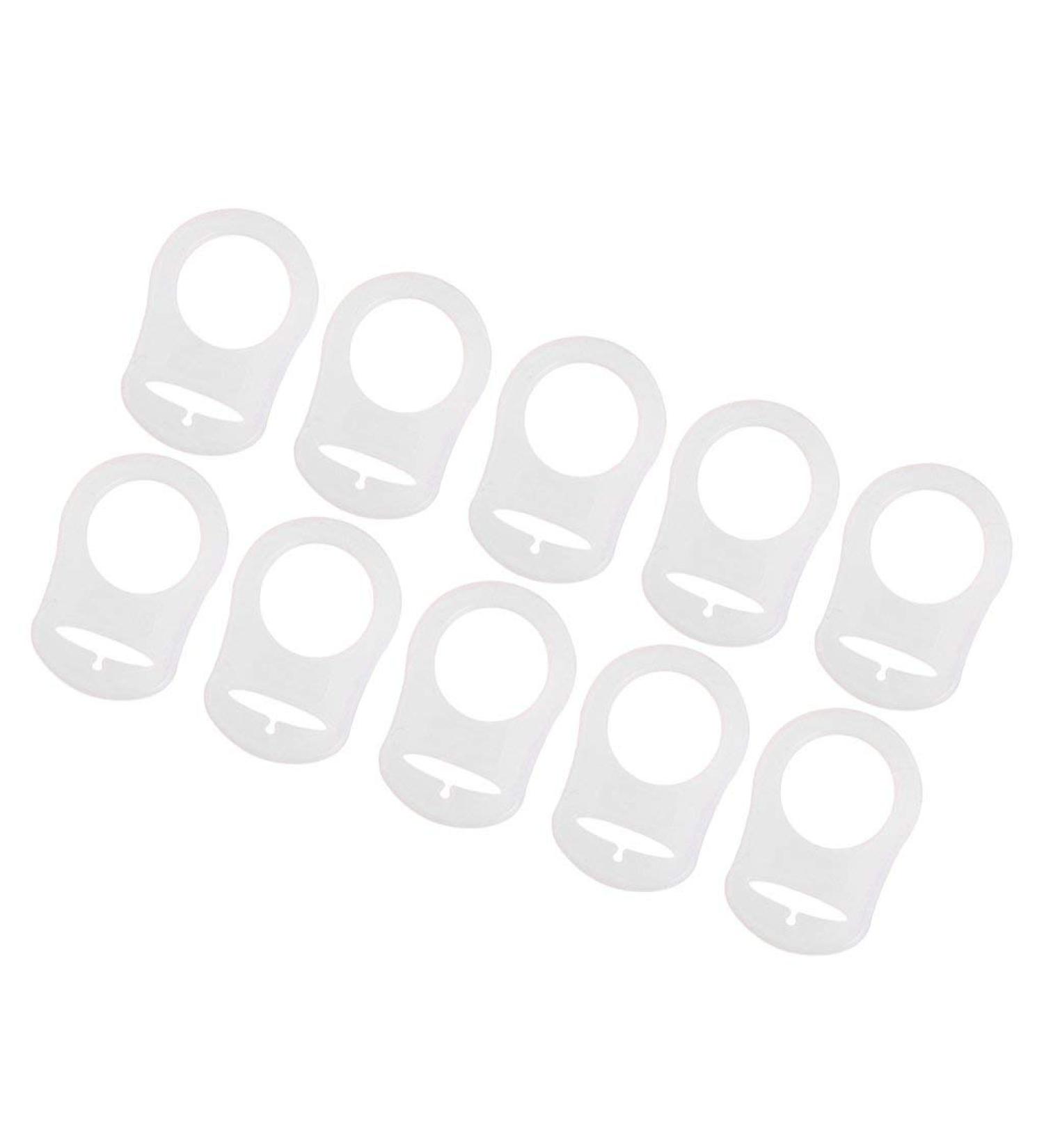 Pack of 10 Baby Pacifier Holders | Soft Silicone Clip with Ring Buttons - White - Buy Online on GoSupps.com