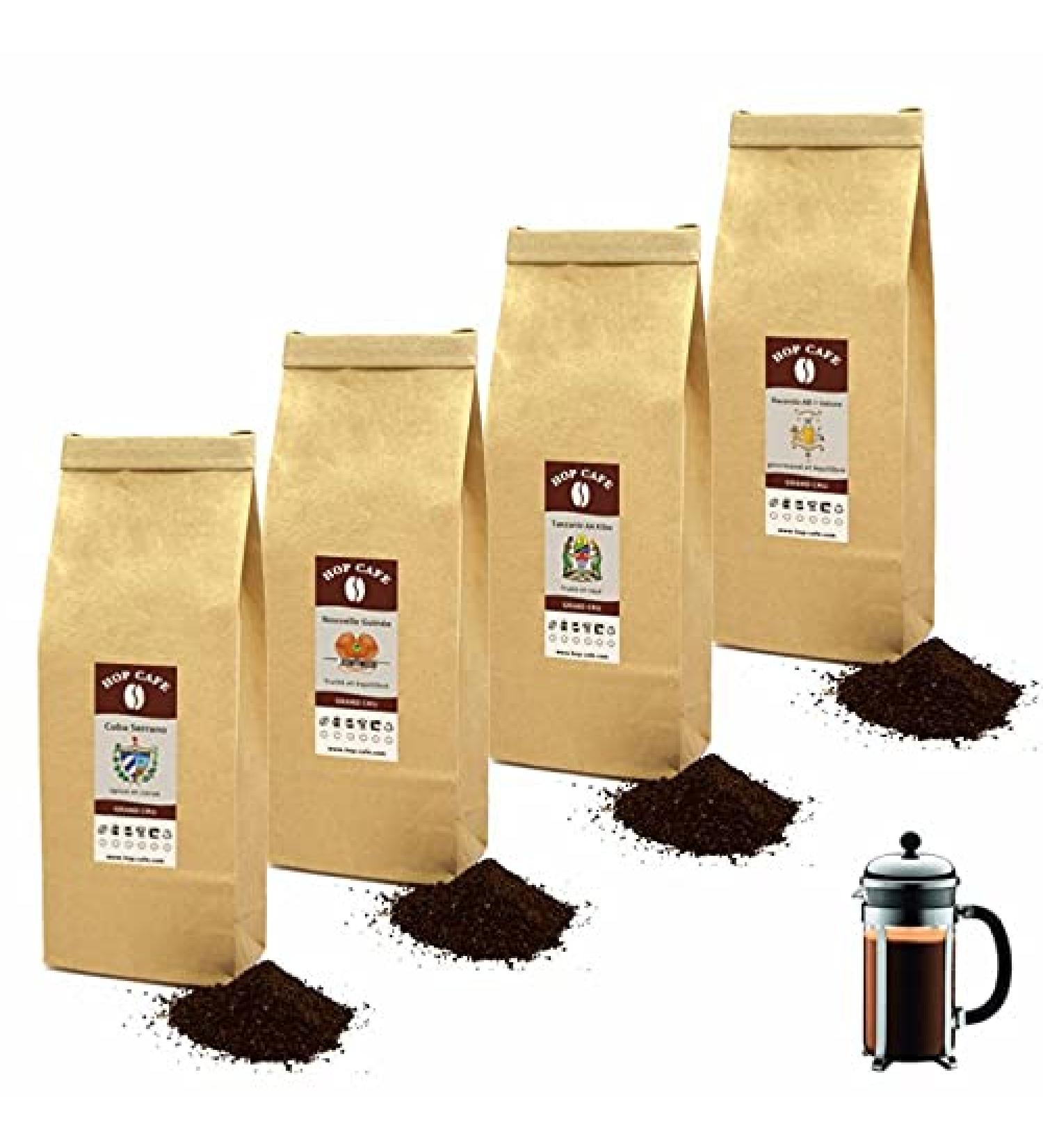 HOP CAFE Discovery Pack for Coffee Gourmets Ground Plunger Coffee Maker - 4 x 250 g