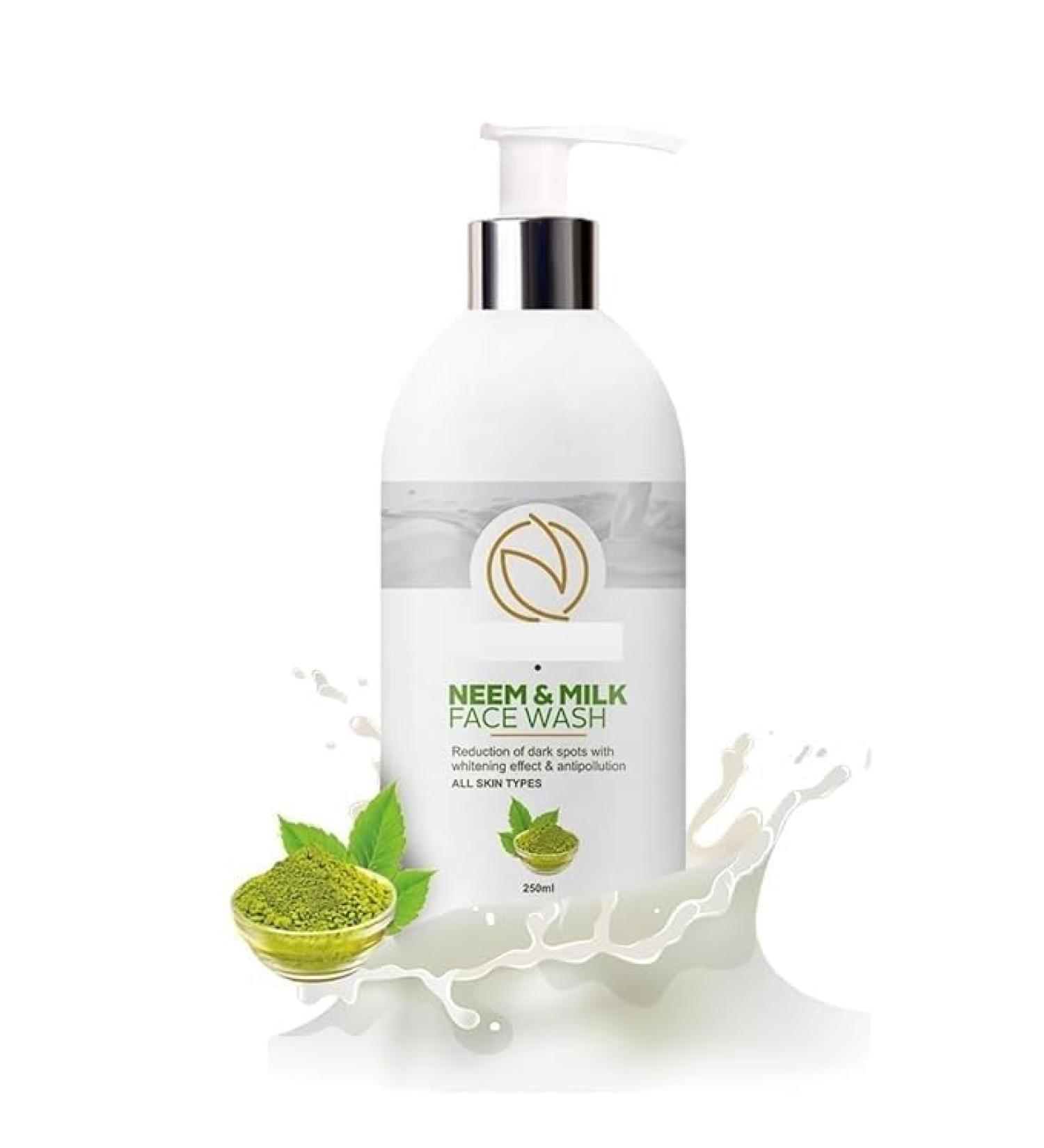 Neem & Milk Face Wash for Oily Skin Acne-Prone Skin Paraben-Free Herbal Cleanser with Neem Extract Milk Protein & Glycerine | For Men & Women | 250ml - Buy Online on GoSupps.com