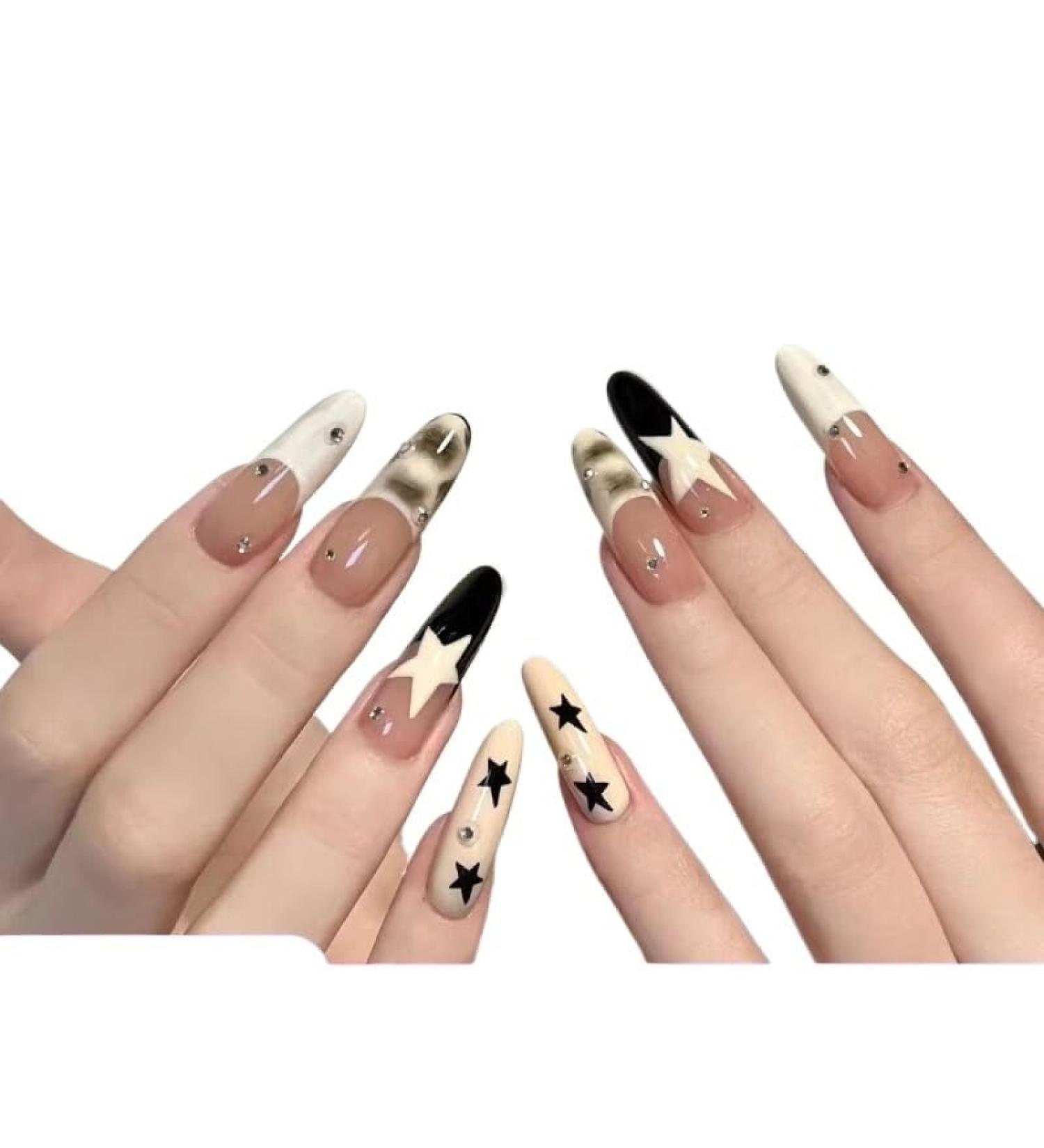 KEMKEY Handmade Nail Art Wear Nail Hand-painted Stars White False Nails Removable Long Models(1X) - Buy Online on GoSupps.com