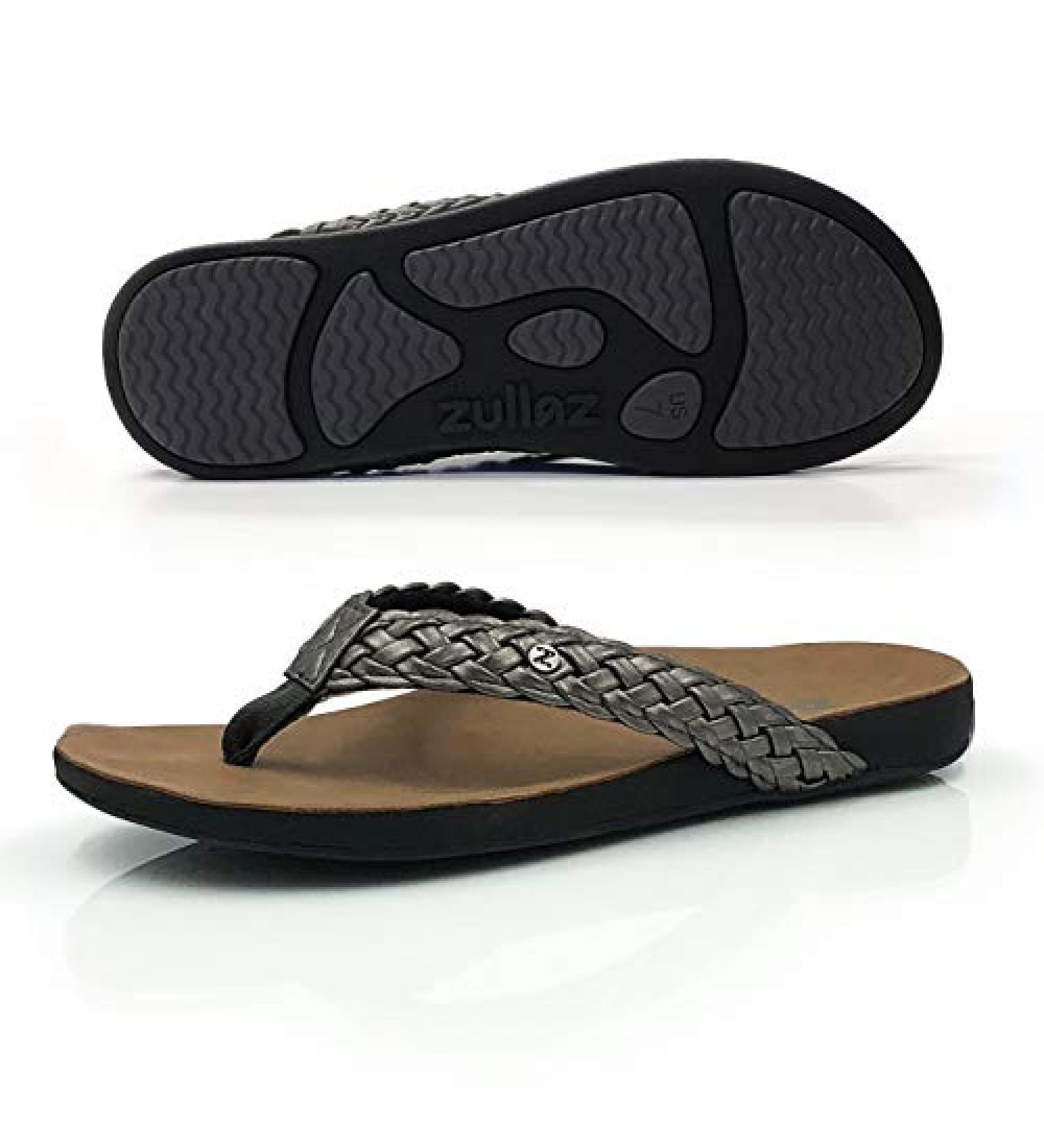 Footlogics Zullaz Xanthe Orthotic Flip Flops - Pewter, Size 8 | Stylish & Elegant Women's Sandals with Arch Support - Buy Online on GoSupps.com