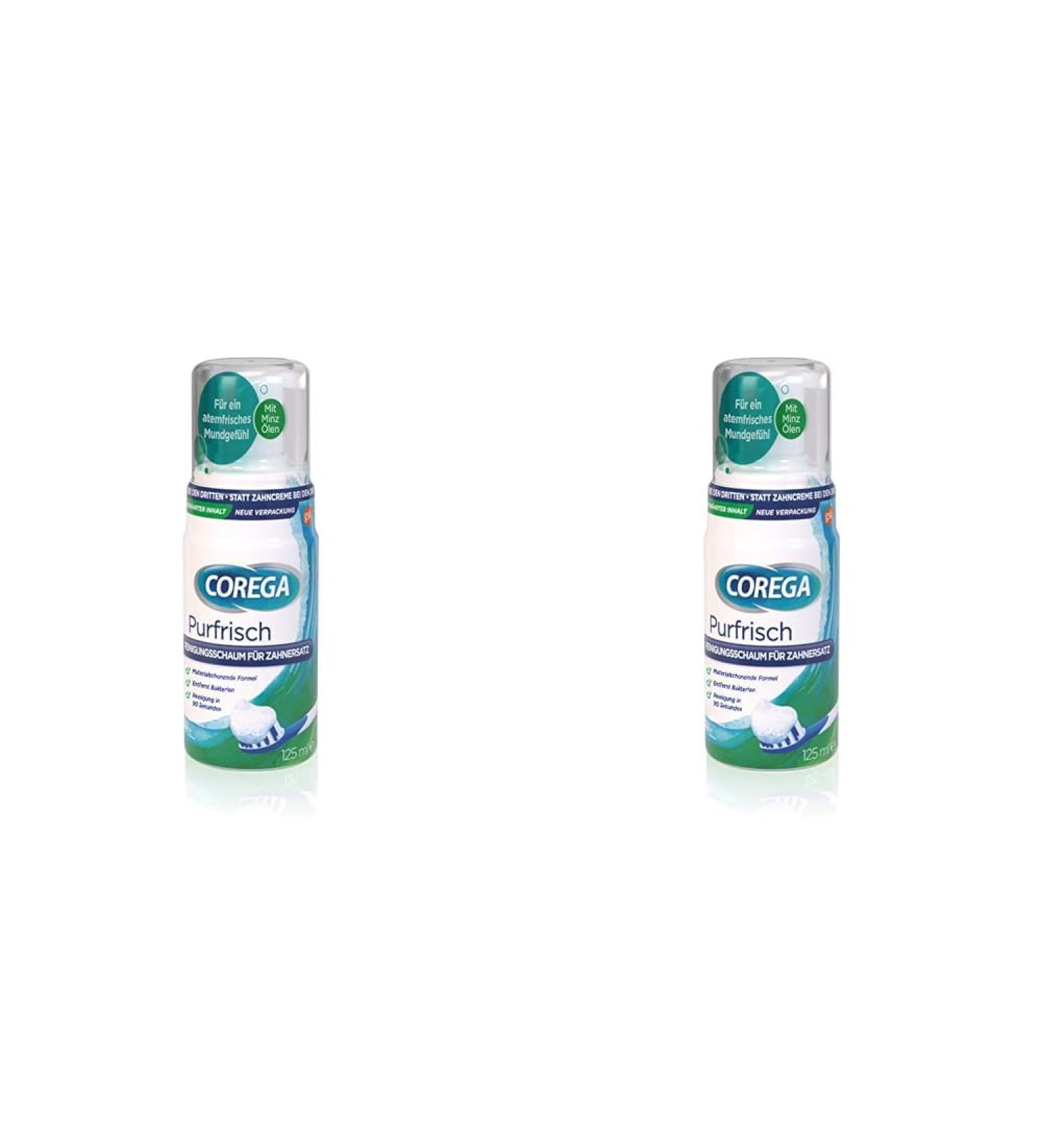 Corega Purfrisch Cleaning Foam for Removable Dentures - 125ml (Pack of 2) | International Shipping - Buy Online on GoSupps.com