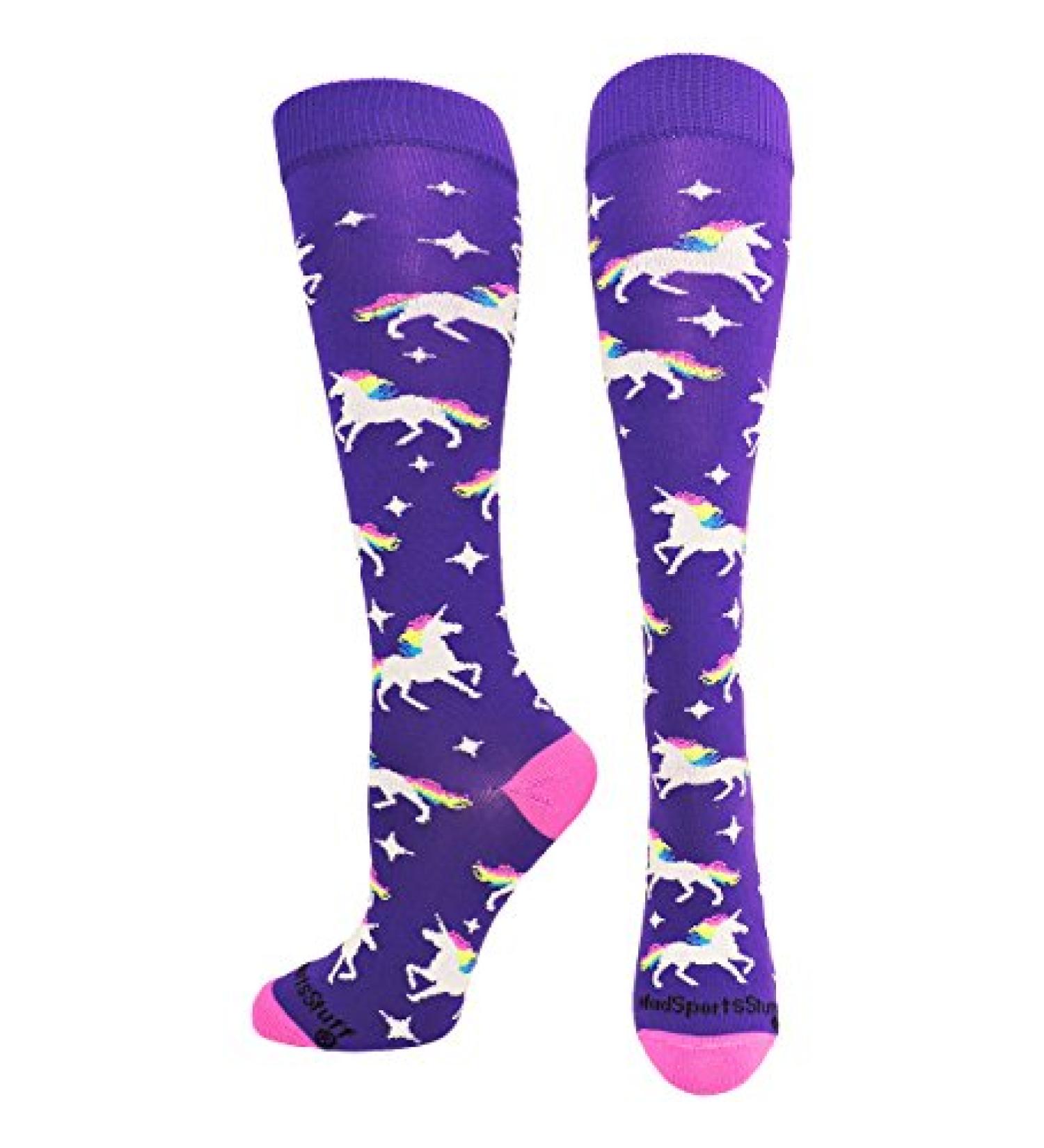 MadSportsStuff Neon Rainbow Unicorn Over the Calf Socks - Softball Soccer - Purple/Neon Pink - Youth & Adult Small - Buy Online on GoSupps.com