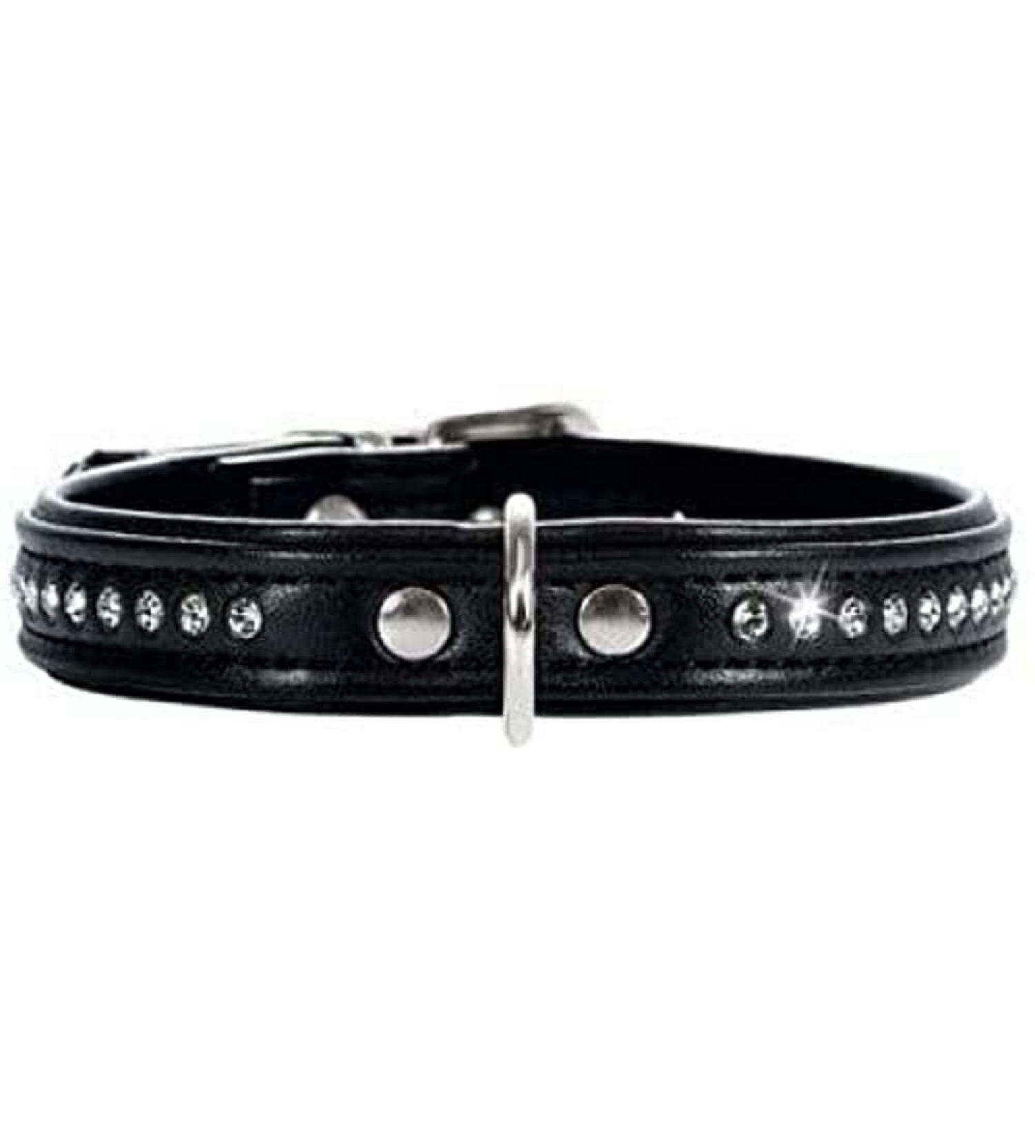 HUNTER MODERN ART LUXURY dog collar imitation leather rhinestones 27 (XXS-XS) black black 27