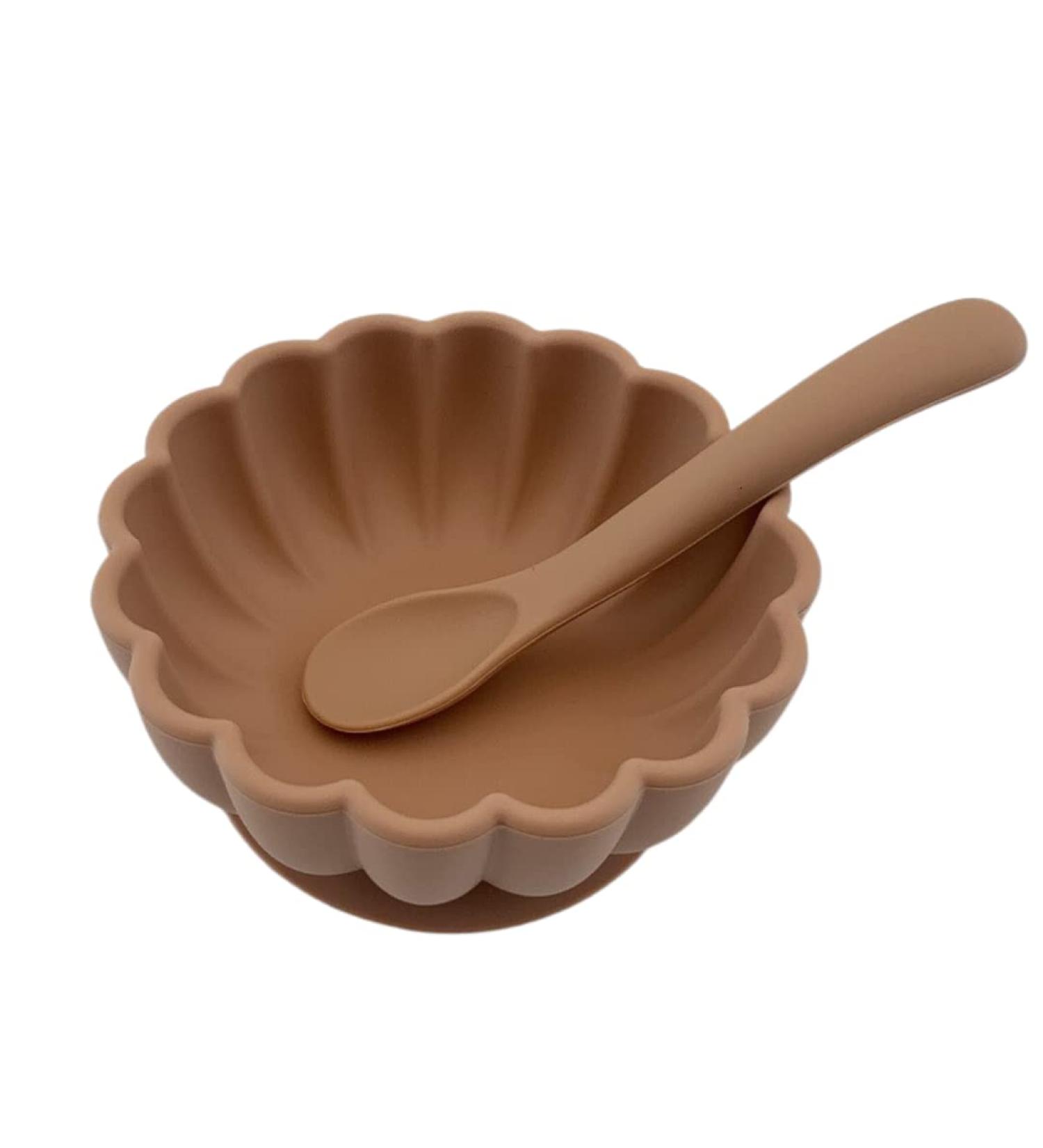 Alimos Silicone Baby Weaning Bowl and Spoon Set - BPA-Free, Scalloped Edge Design, Suction Base - Autumn Blaze Color - Buy Online on GoSupps.com