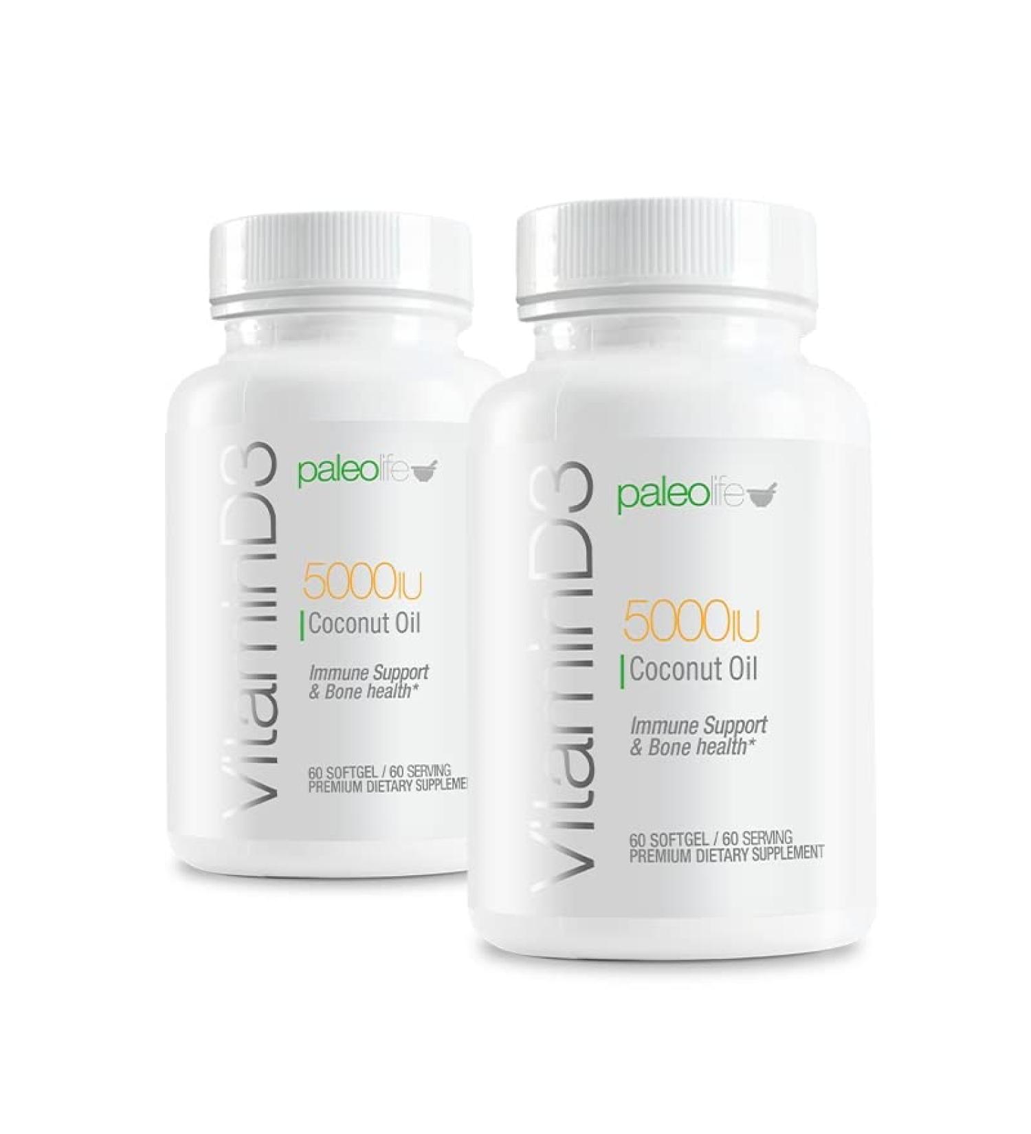 Premium Vitamin D3 5000 IU- New Formula: Paleo Life Vitamin D3 5000iu Premium High Potency with Coconut Oil - 60 Capsules. (2-Pack) - Buy Online on GoSupps.com