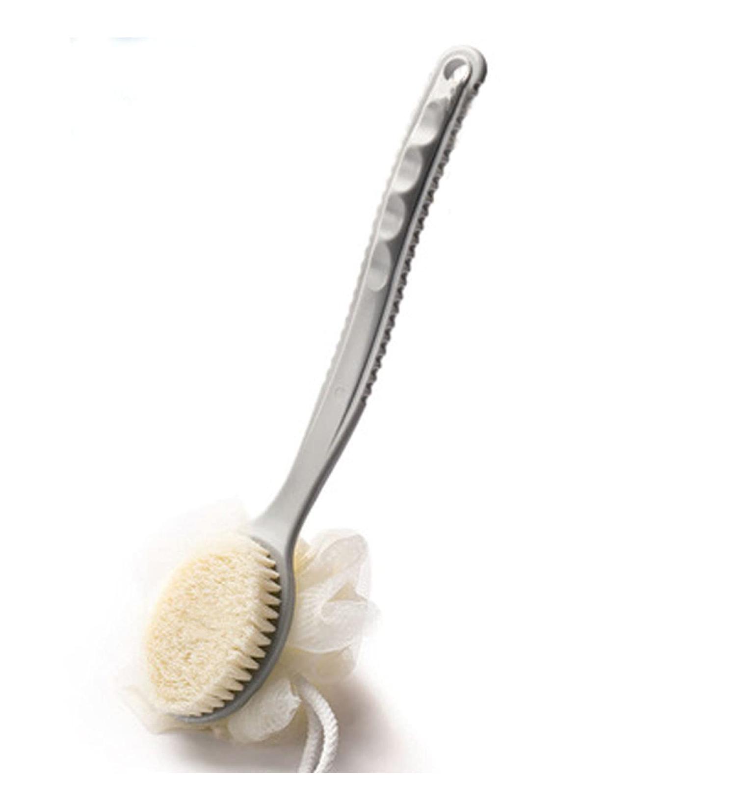 Double-Sided Long Back Scrubber for Shower - Men and Women Bath Brush with Bristles and Loofah - Buy Online on GoSupps.com