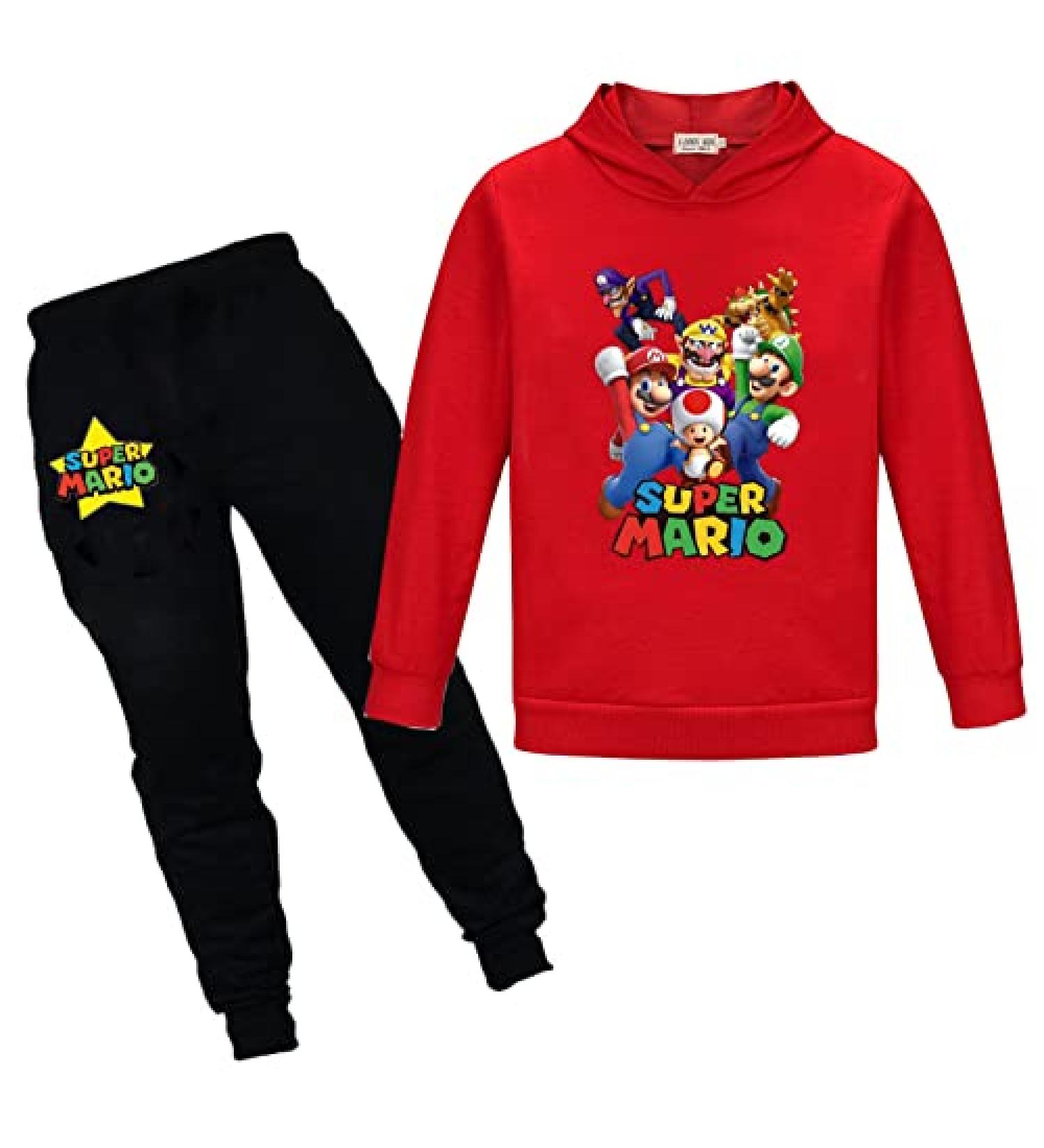 Kids Cute Hoodie Super Marios Tracksuit Cartoon Game Girls Boys Leisure Long Sleeve Clothes Sets Sweatshirt 2-13Y 7-8 Years Red