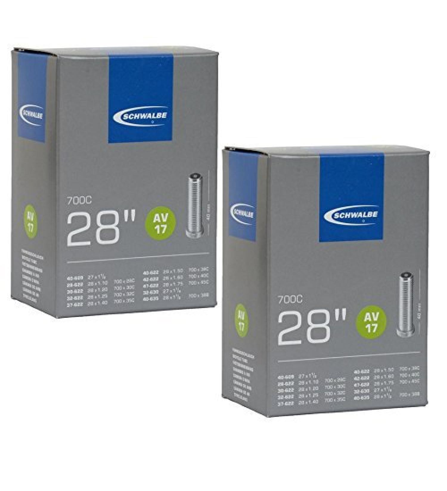 Schwalbe AV17 Inner Tubes 700 x 28-45c / 28" 27", Schrader Valve (2 Pack)