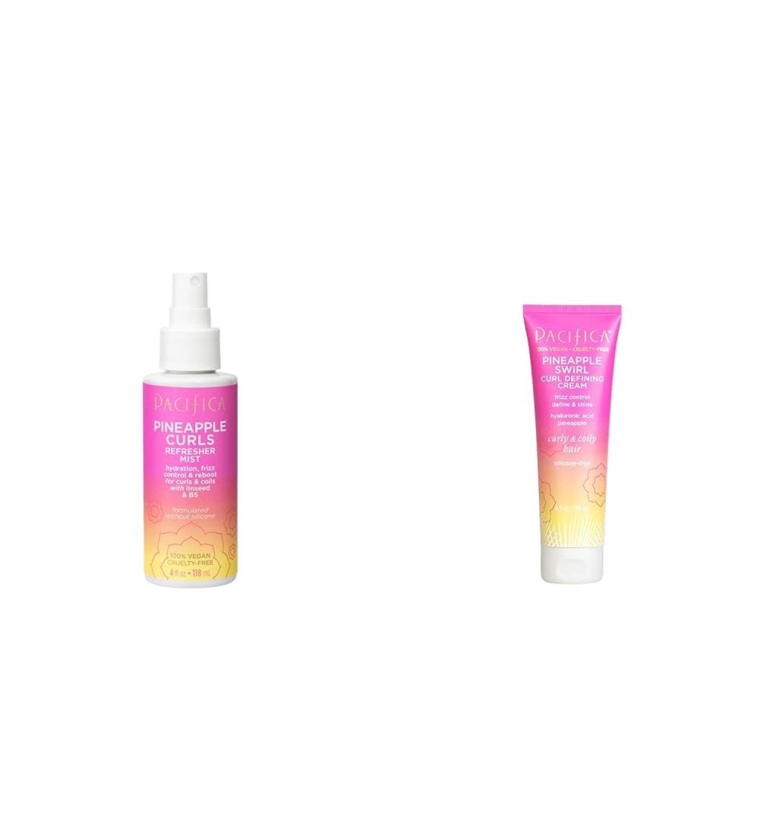 Pacifica Pineapple Curls Refresher Mist for Women 6 oz & Curl Defining Cream 4 Fl Oz Refresher Mist Spray+ Curl Defining Cream