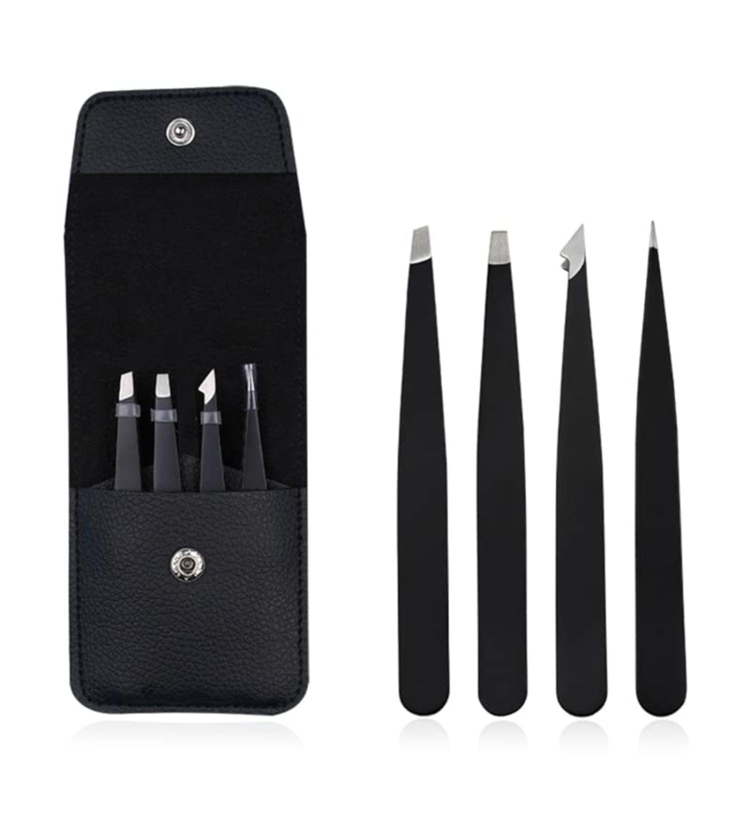Professional Precision Tweezers Set for Eyebrows Face Hair & Ingrown Hair Removal - 4-Part Tool Kit for Women - Buy Online on GoSupps.com