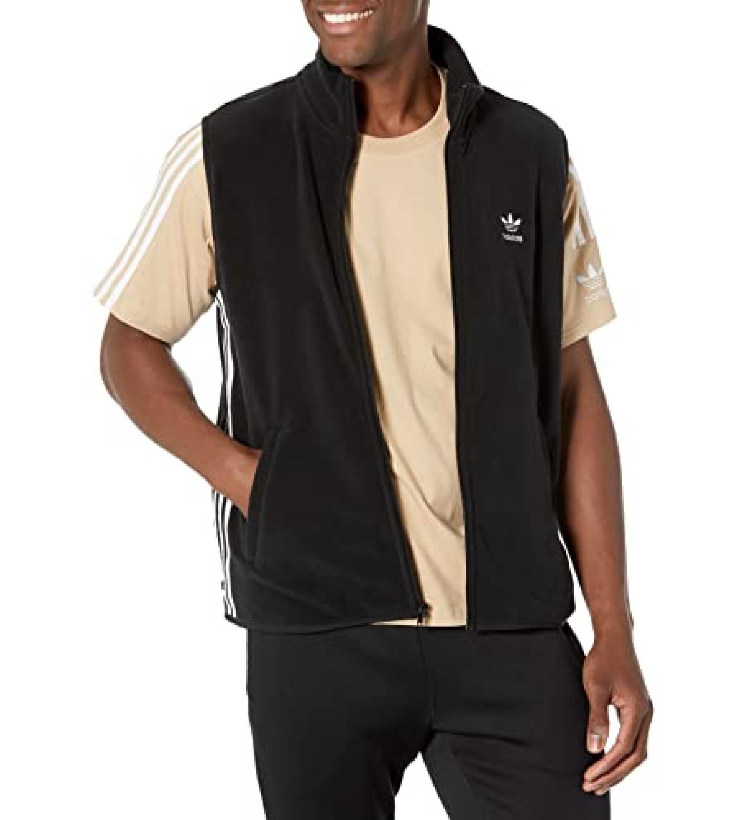 adidas Originals Men's Adicolor 3-Stripes Teddyfleece Vest Medium Black