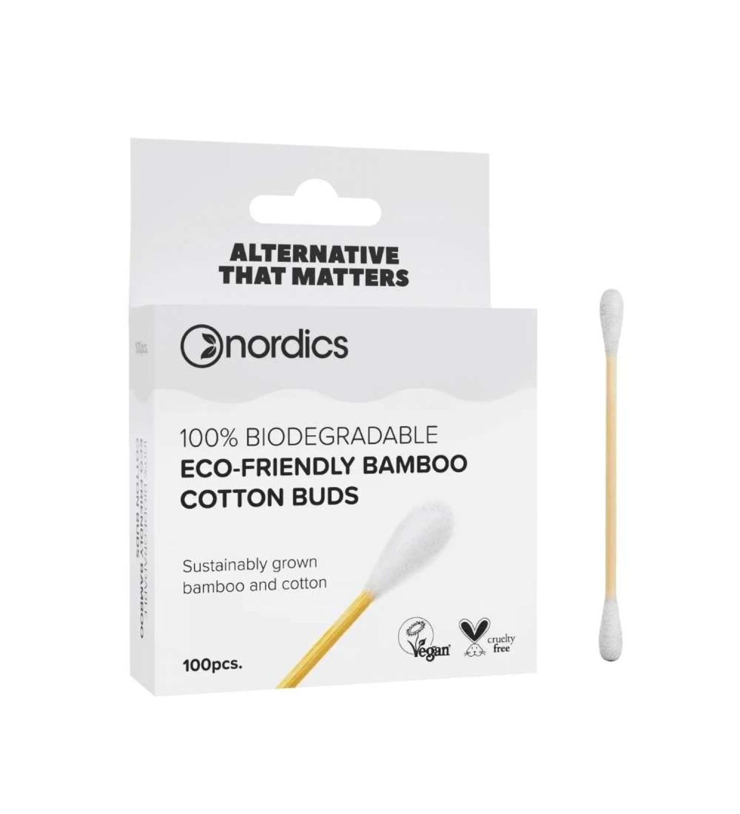 Nordics Organic Care Organic Cosmetic Sticks Bamboo with Organic Cotton White