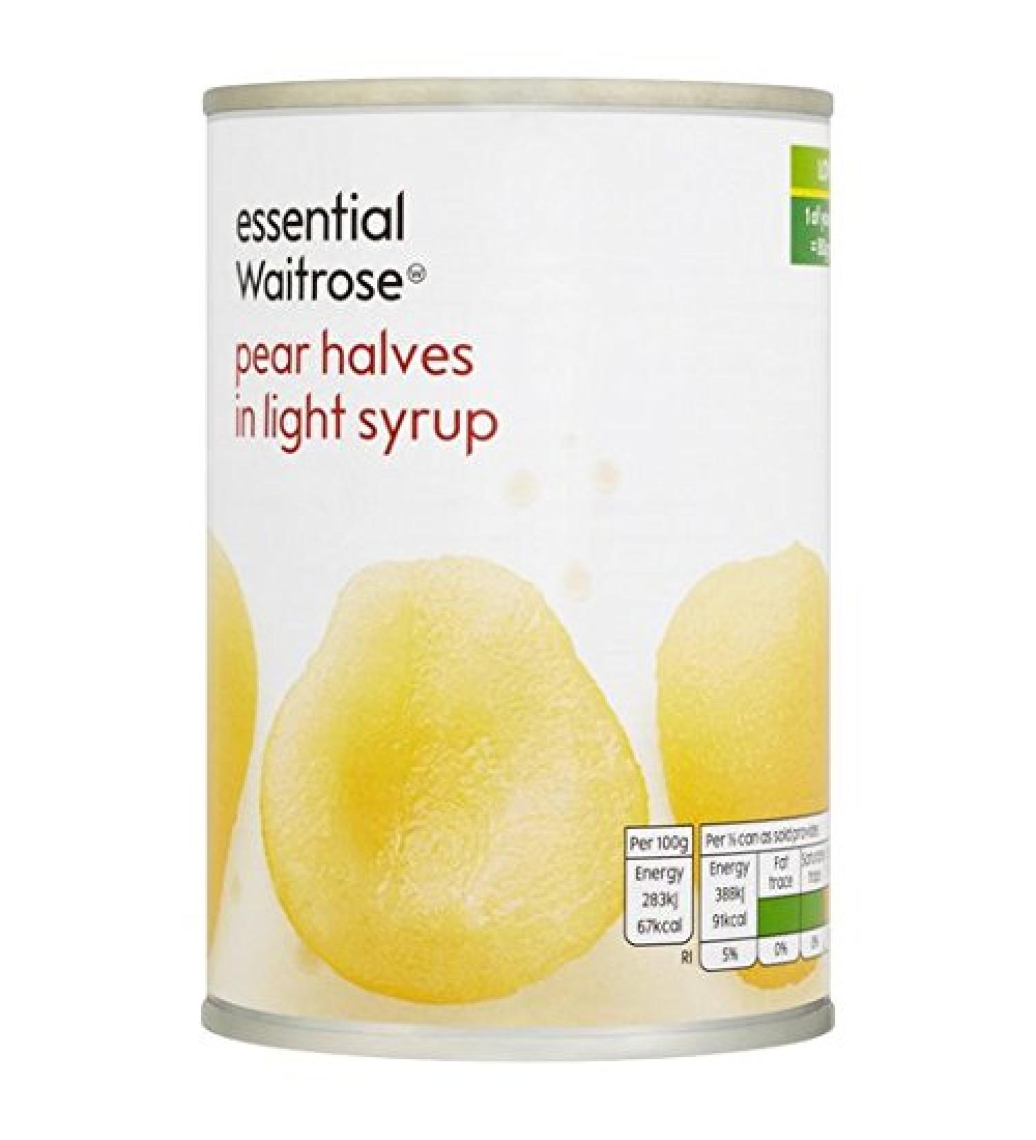 Pear Halves in Light Syrup Essential Waitrose 411g