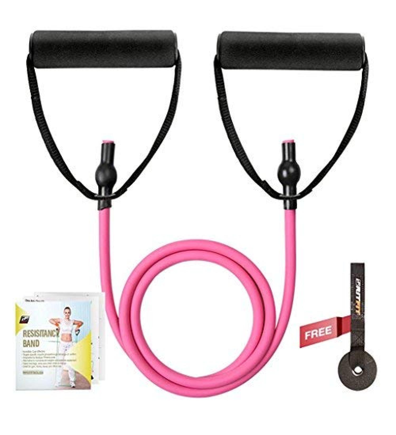 RitFit Single Resistance Exercise Band with Comfortable Handles - Rose Pink (10-15lbs) | Ideal for Physical Therapy & Strength Training - Buy Online on GoSupps.com