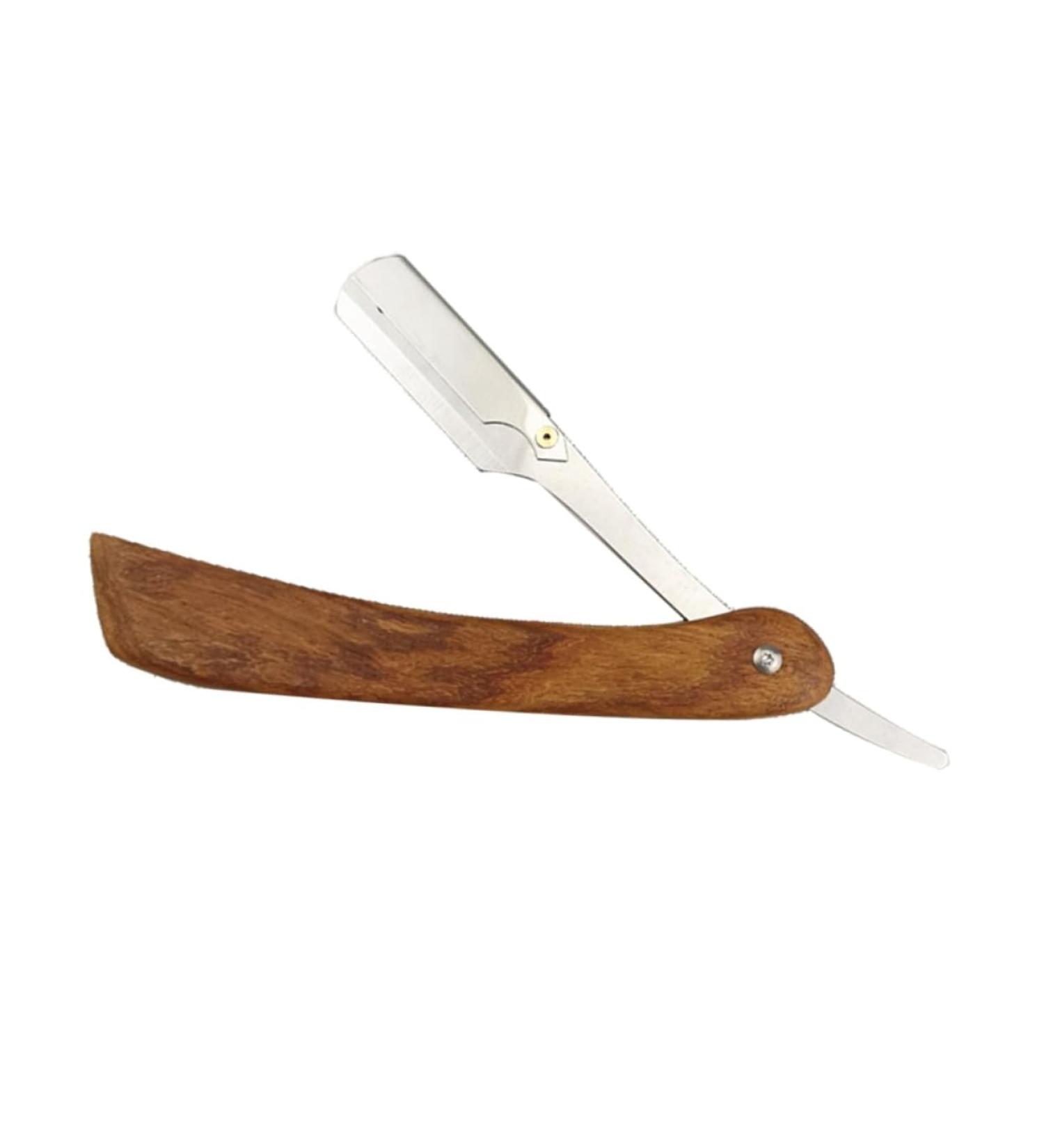 Angoily Portable Snail Essence Delay Steel Razor | Double Hairdresser Metal Razor for Men | Safe Manual Scraper with Wooden Handle - Buy Online on GoSupps.com